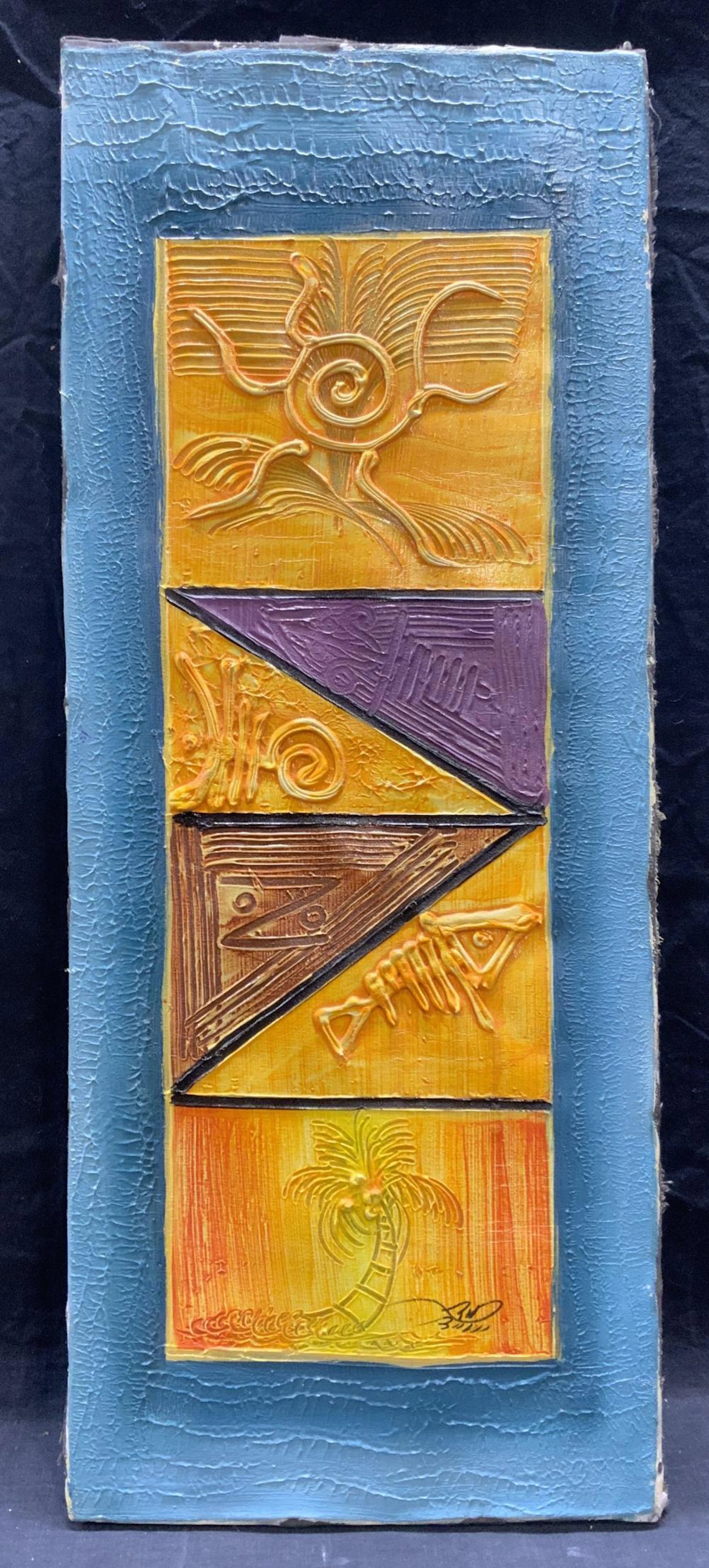 Signed Textural Caribbean Tribal Painting