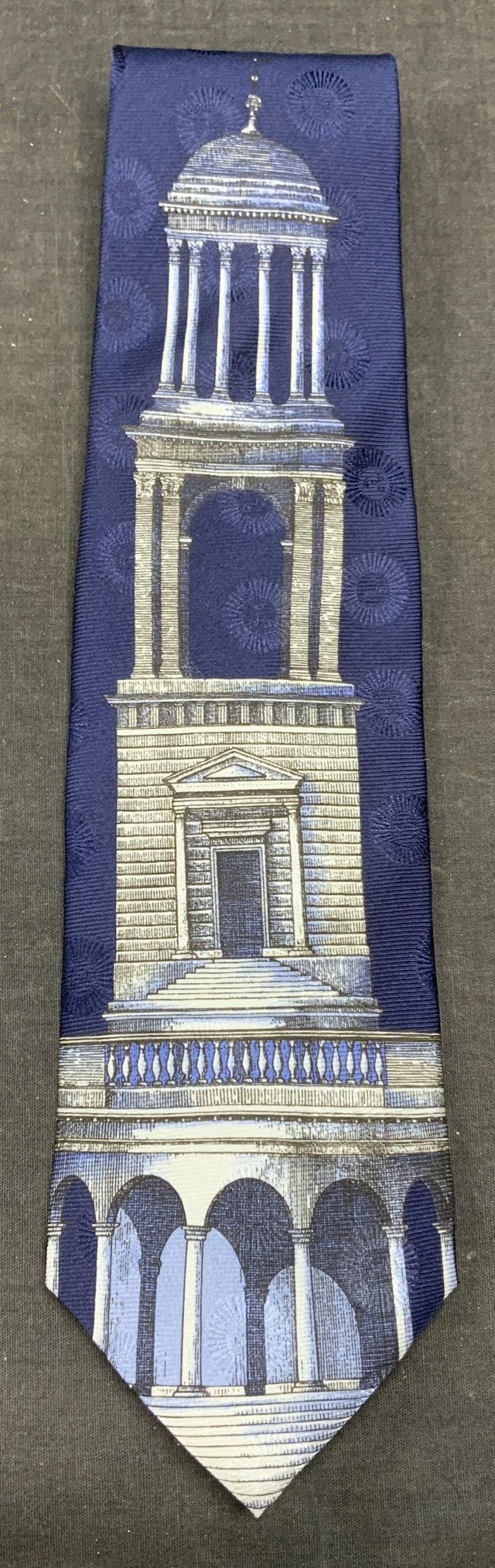 FORNASETTI Blue Silk Architectural Tie Italy