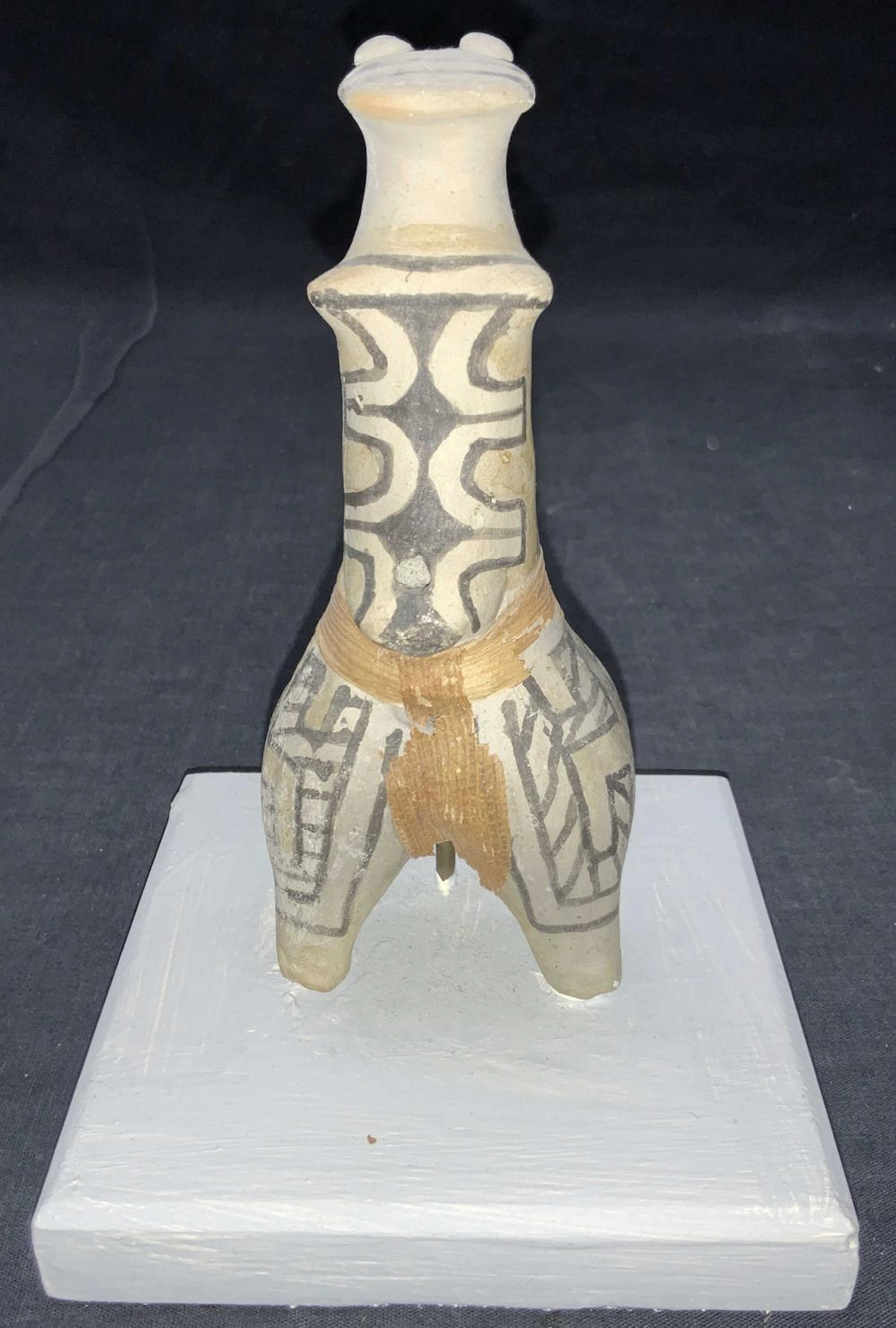 Antique Brazilian Tribal Clay Figure On Stand