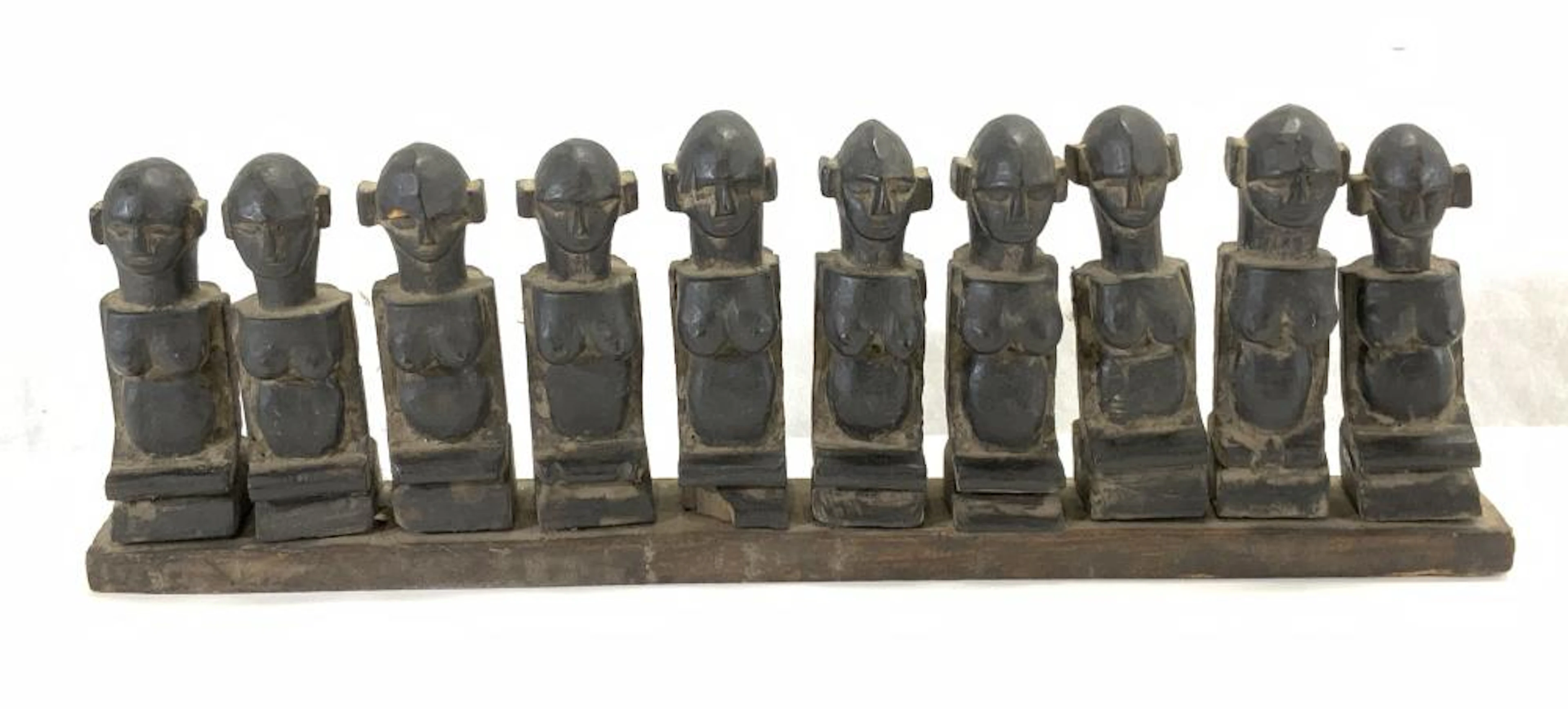 10 Antique Carved Wood Santal Puppets, Nepal