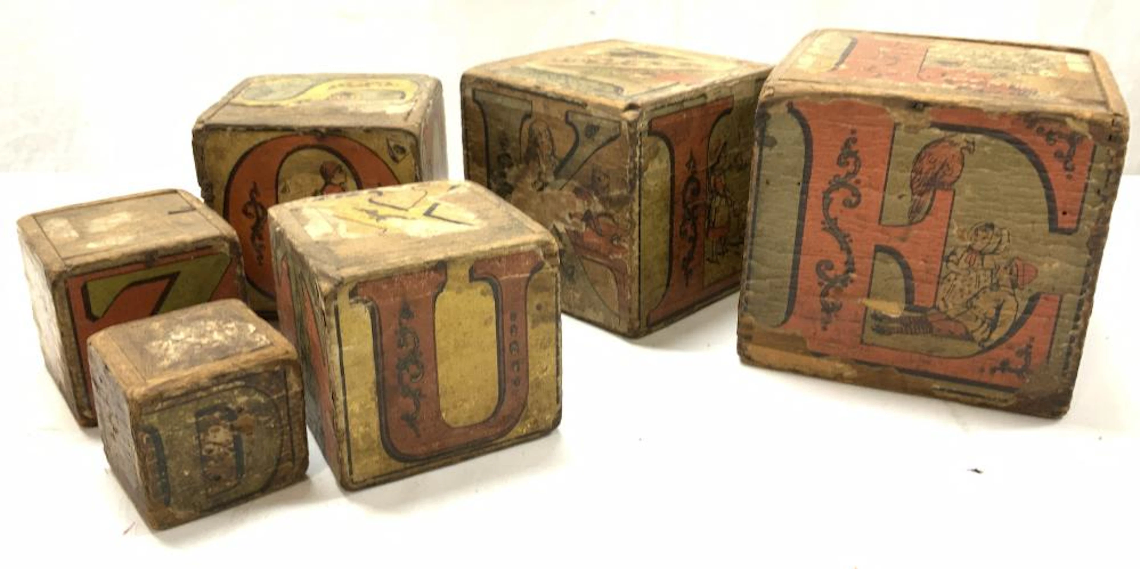 6 Pc Antique Wood Child?s Play Blocks