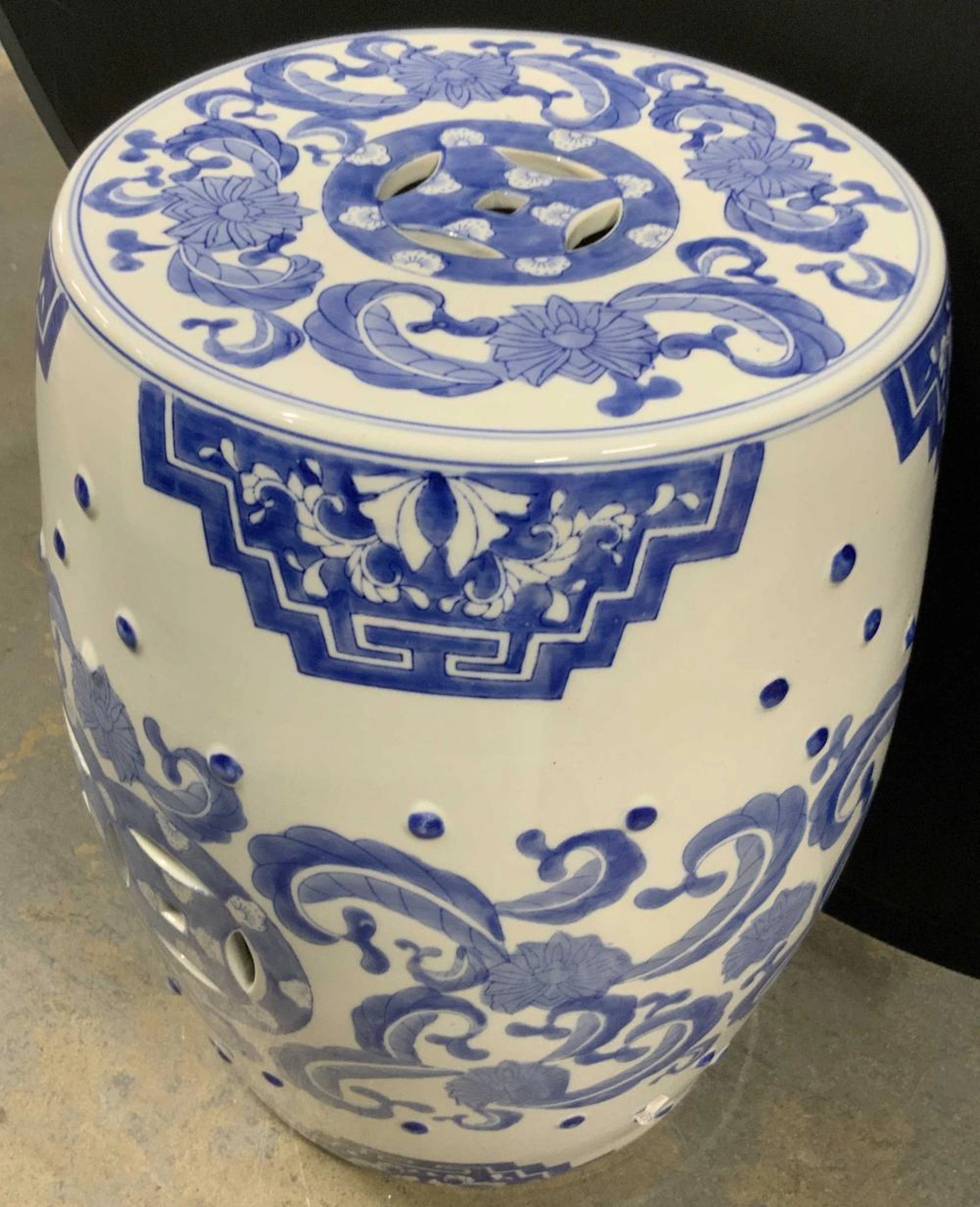 Vintage Blue & White Asian Ceramic Garden Stool