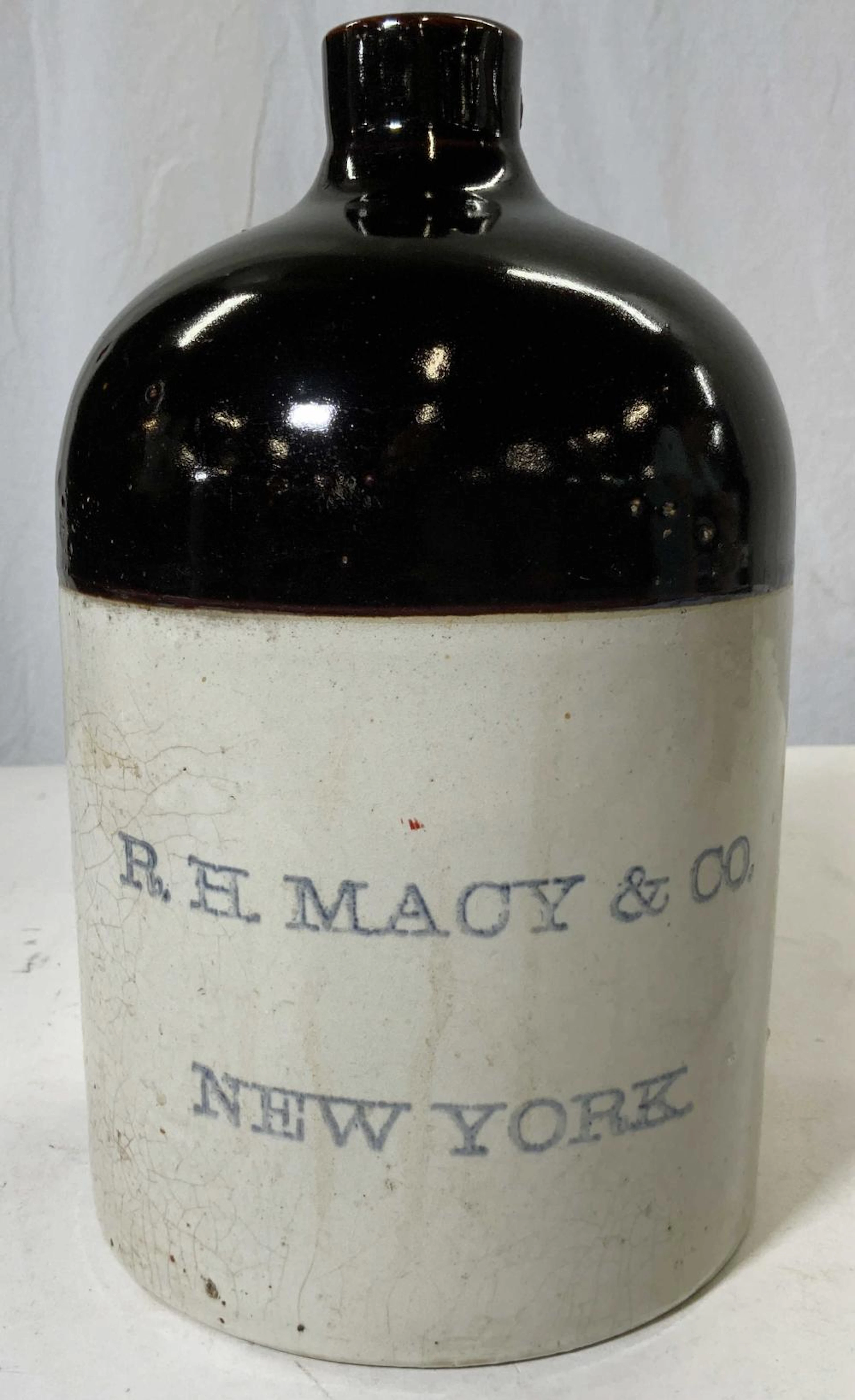 Antique RH MACY Stoneware Whiskey Jug