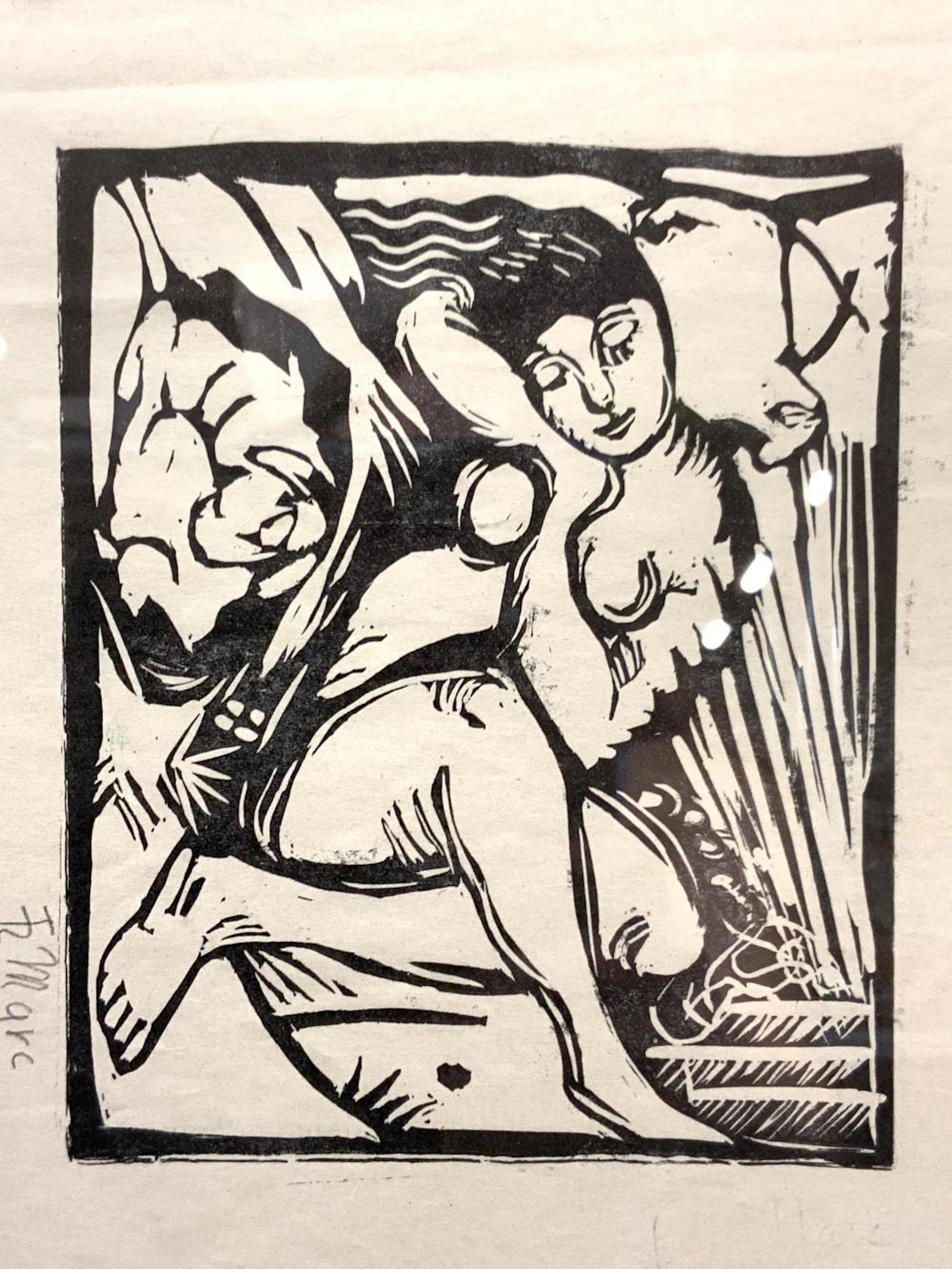 ATTR F.MARC Signed Nude Woman Woodblock Impressio