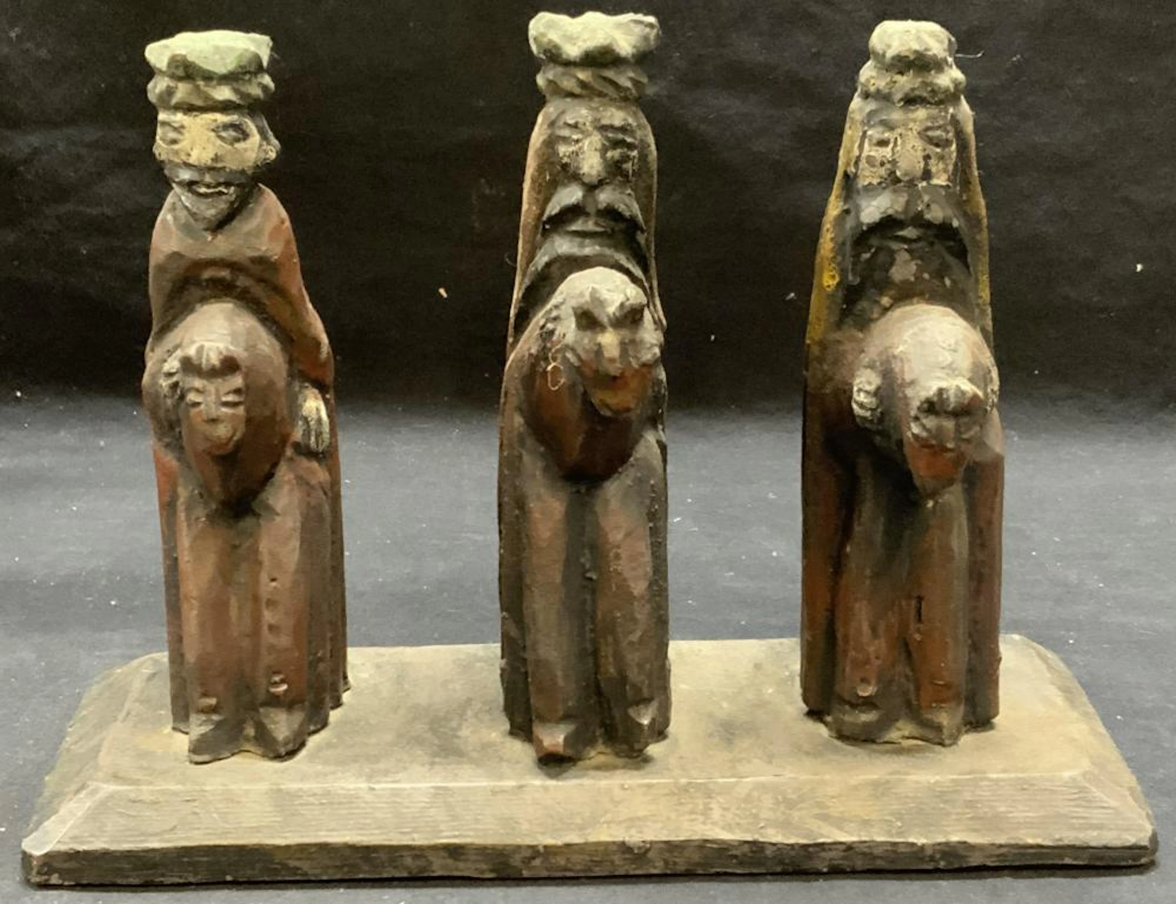 Antique Carved Wood Three Wise Men Figurals