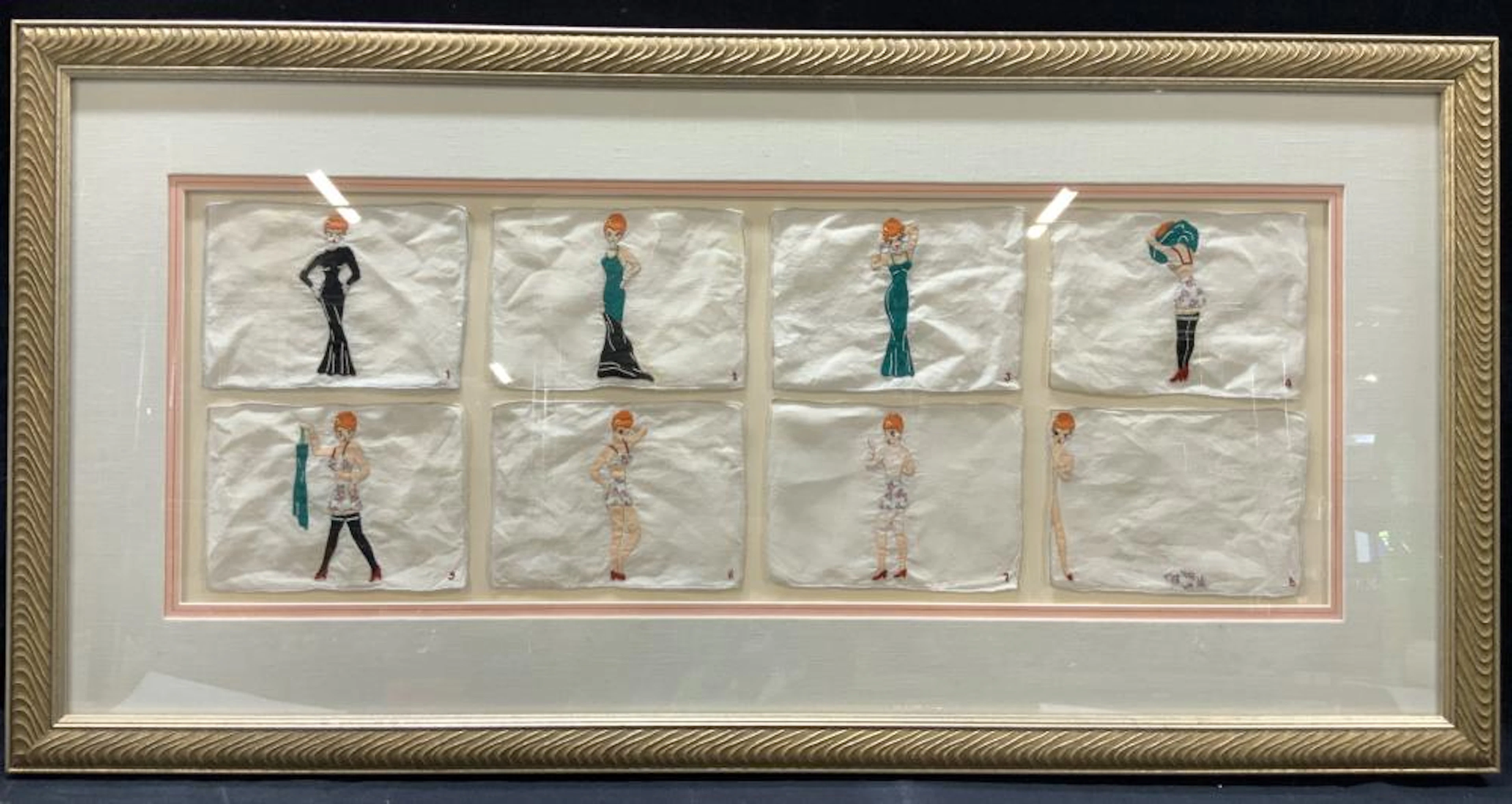 Framed Vintage Applique Linens Napkins
