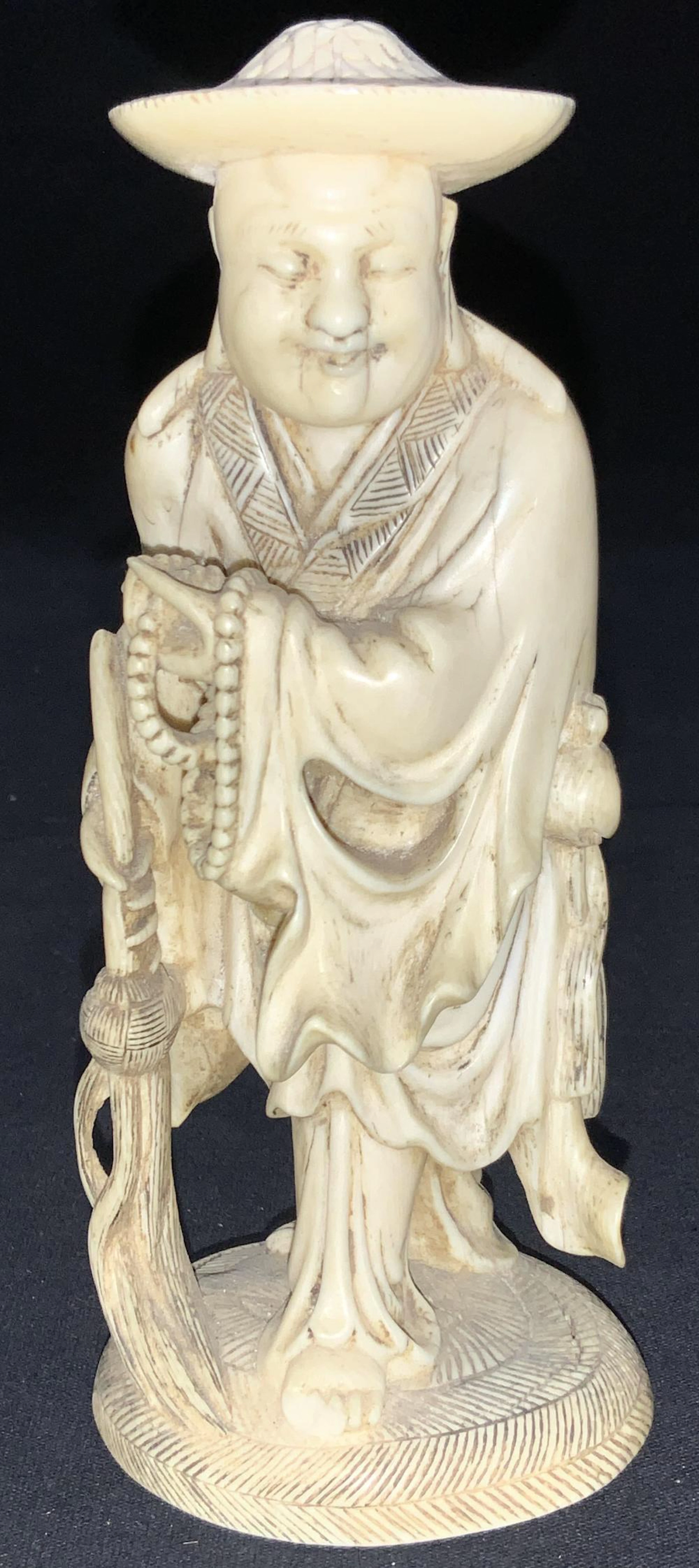 Hand Carved Bone Asian Monk Figural