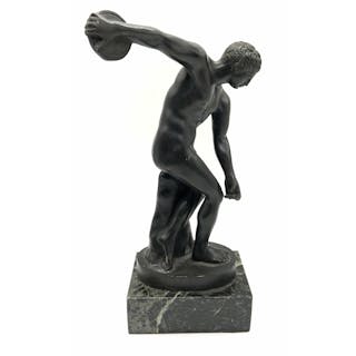 Bronze & Marble Discus Thrower Statue Figural