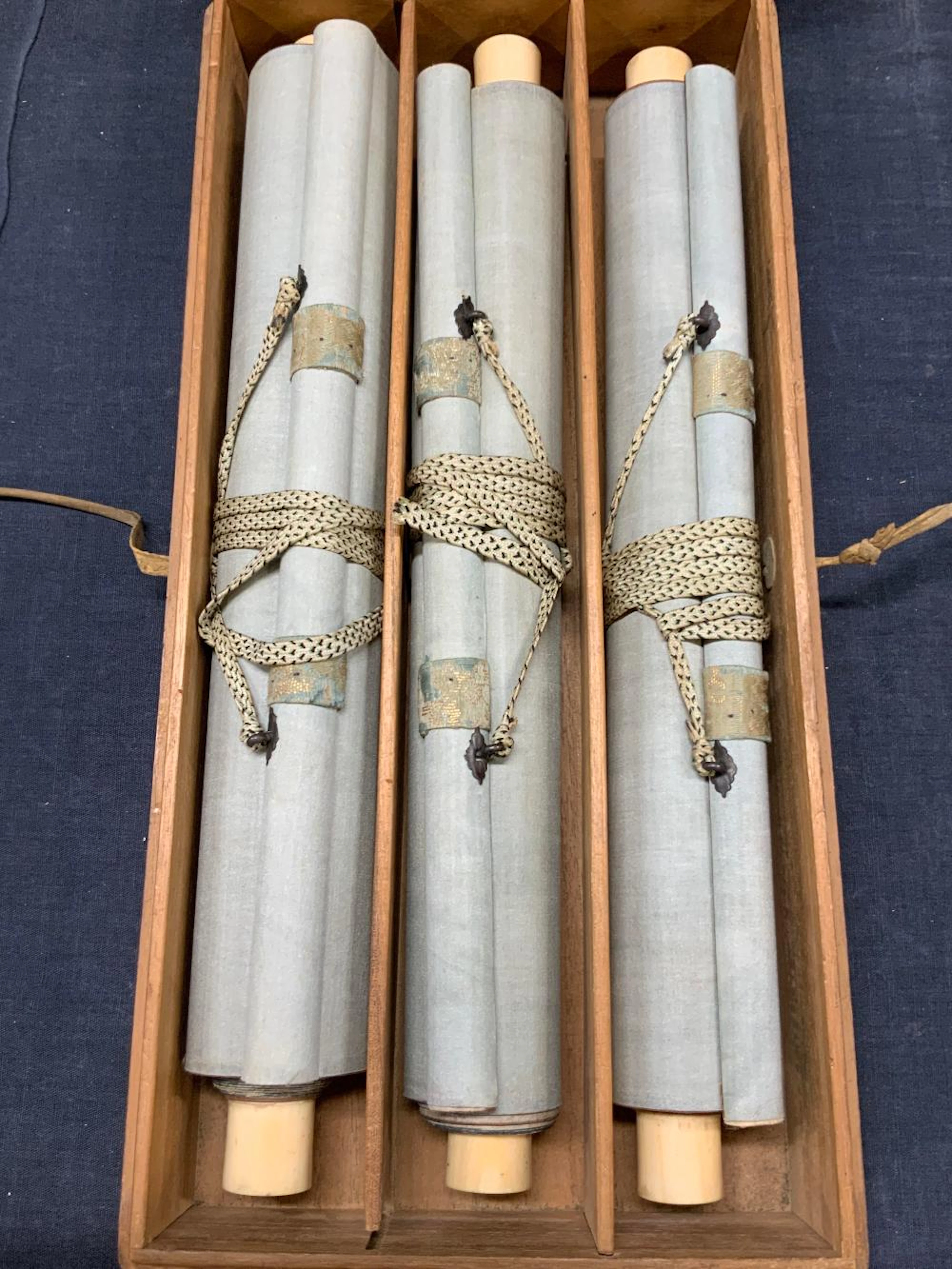 Set3 Vintg Japanese Stamped Wall Scrolls W Box 6ft