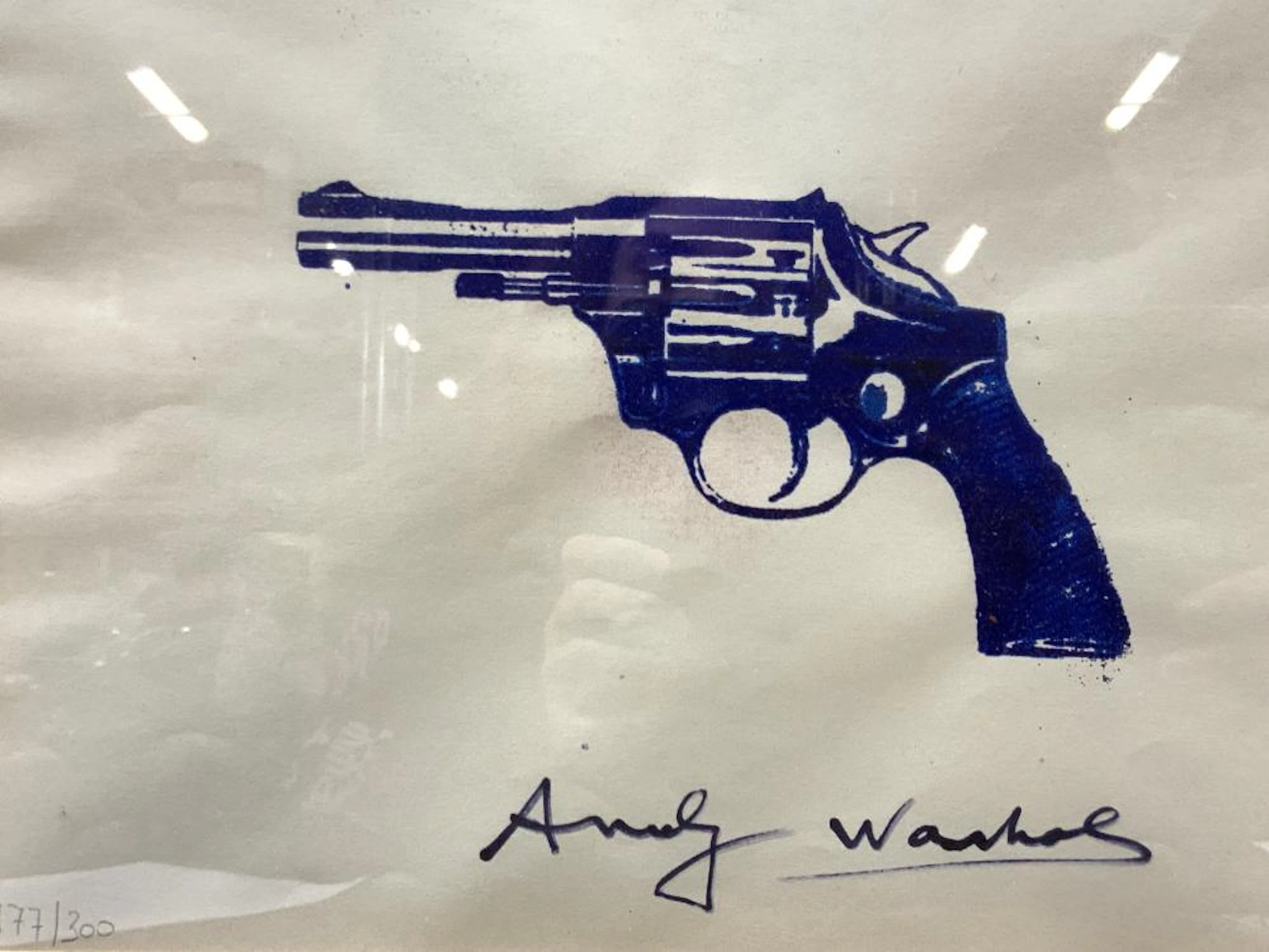 ATTR WARHOL SGD & Stamped Blue Gun Lithograph