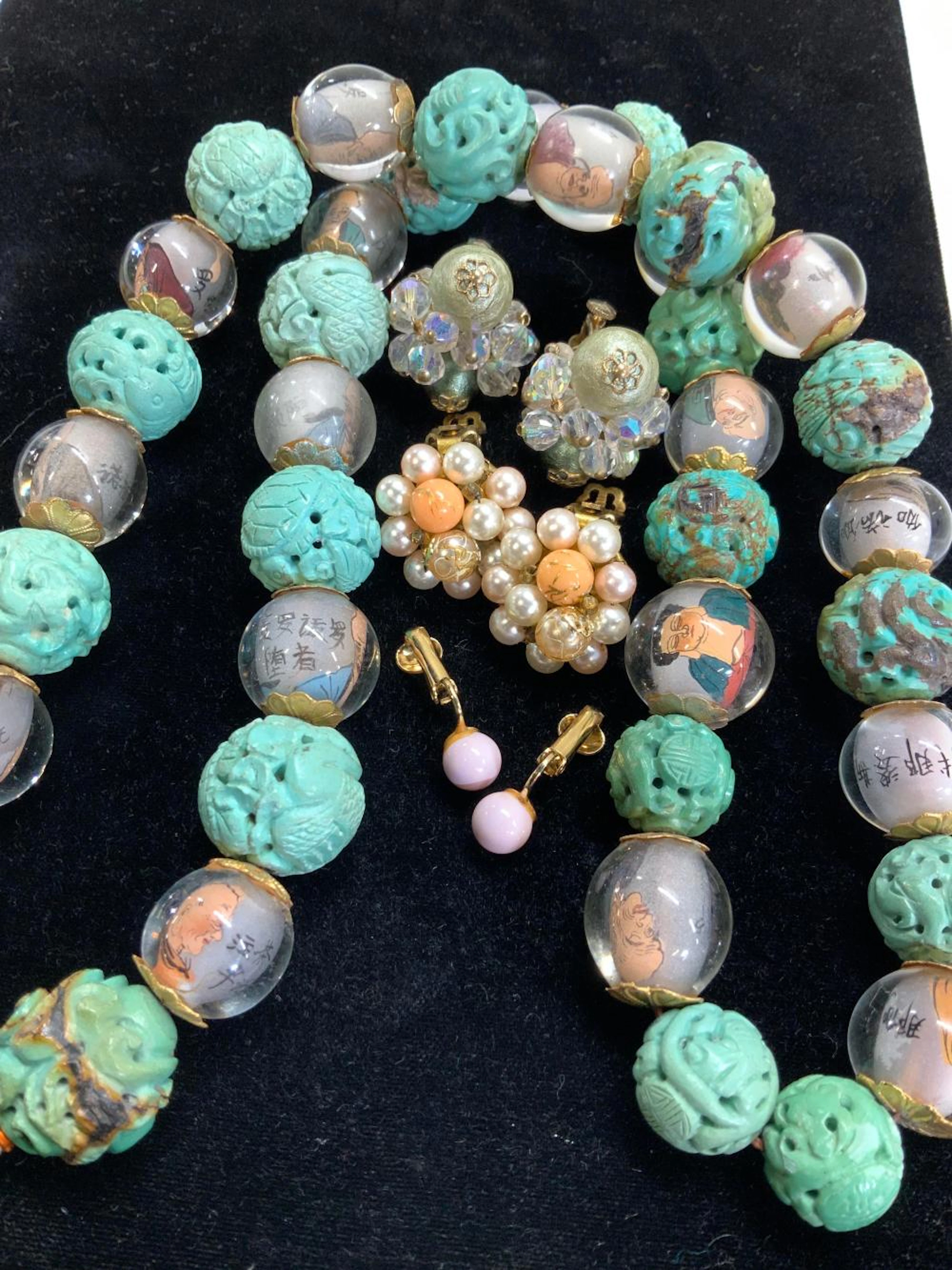 Vendôme Clip On Earrings, Glass Statement Necklace