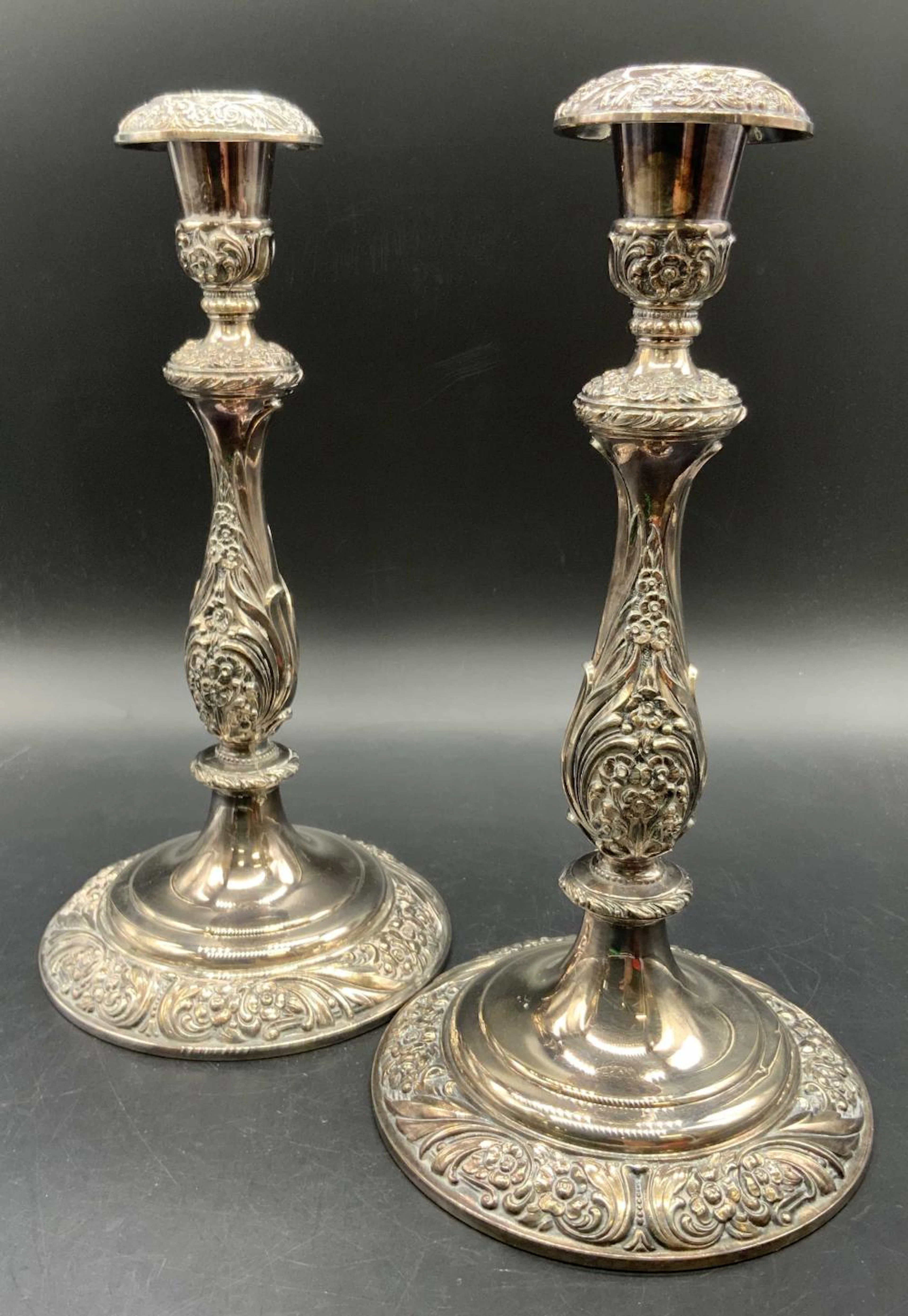Pr HERITAGE ROGER BROS Silver Plated Candlesticks
