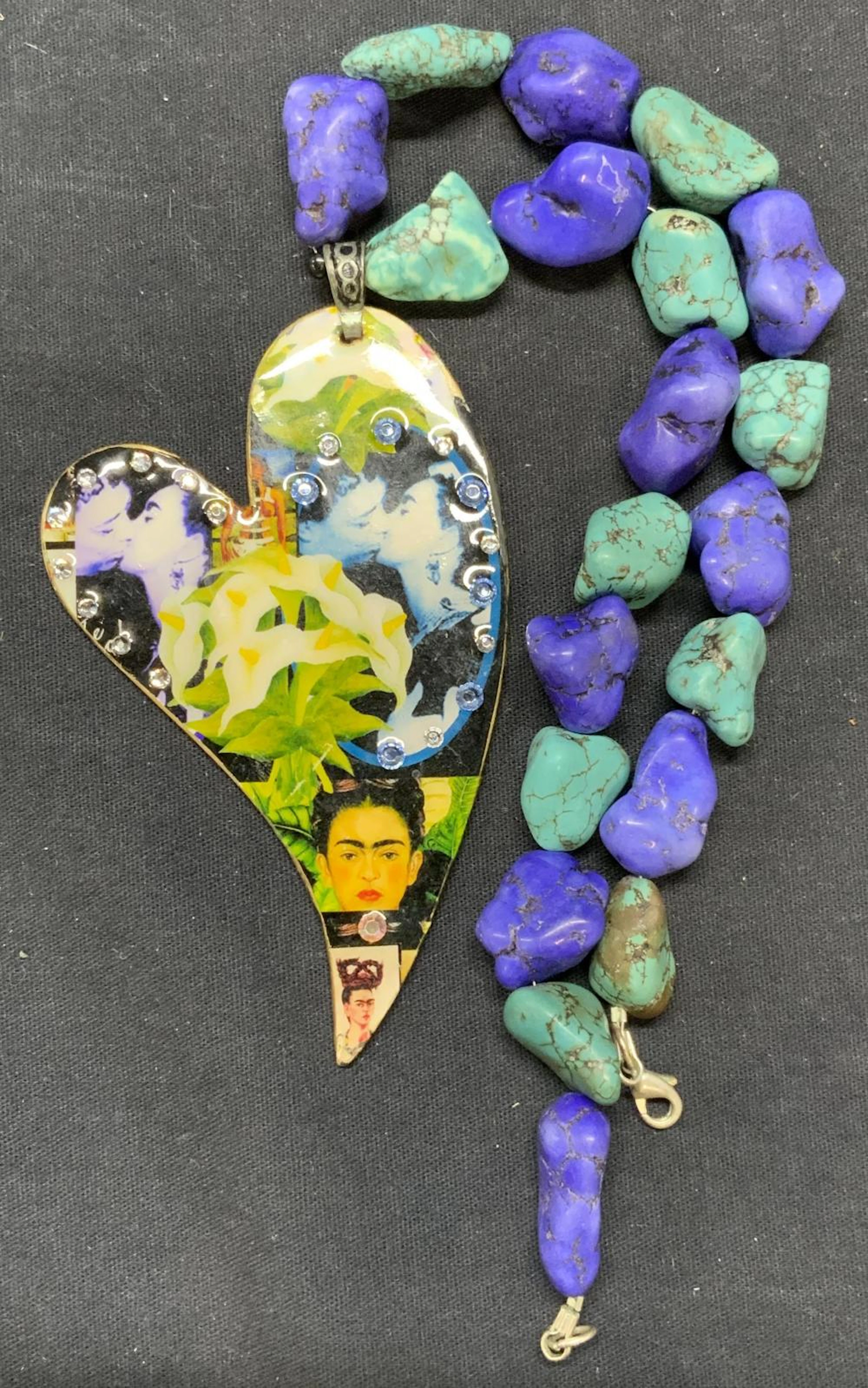 Signed Turquoise Beaded Frida Kahlo Necklace