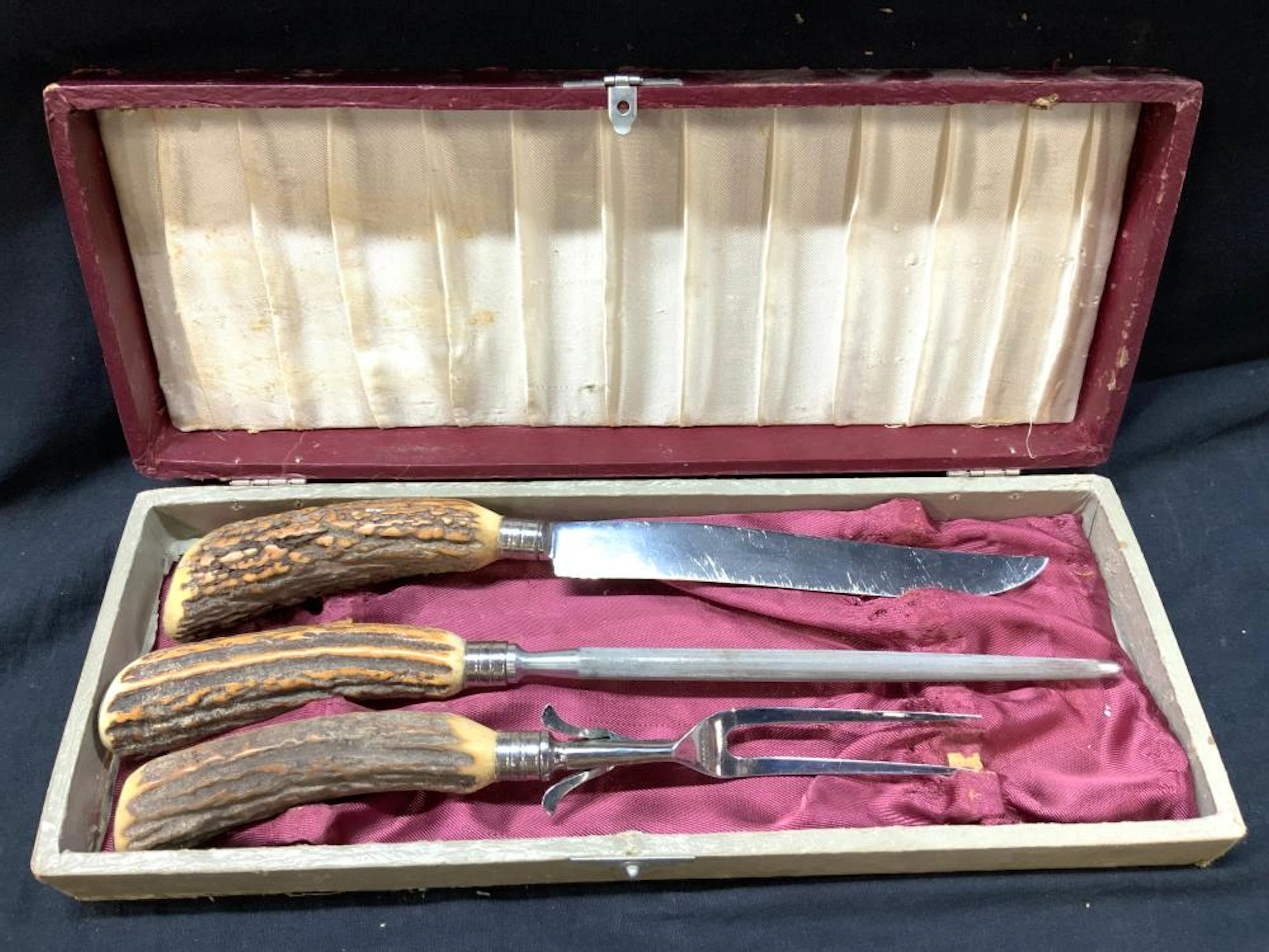 3 Boker Stainless Steel Antler Carving Set W Box