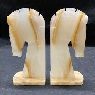 Pair Craved Onyx Horse Head Bookends