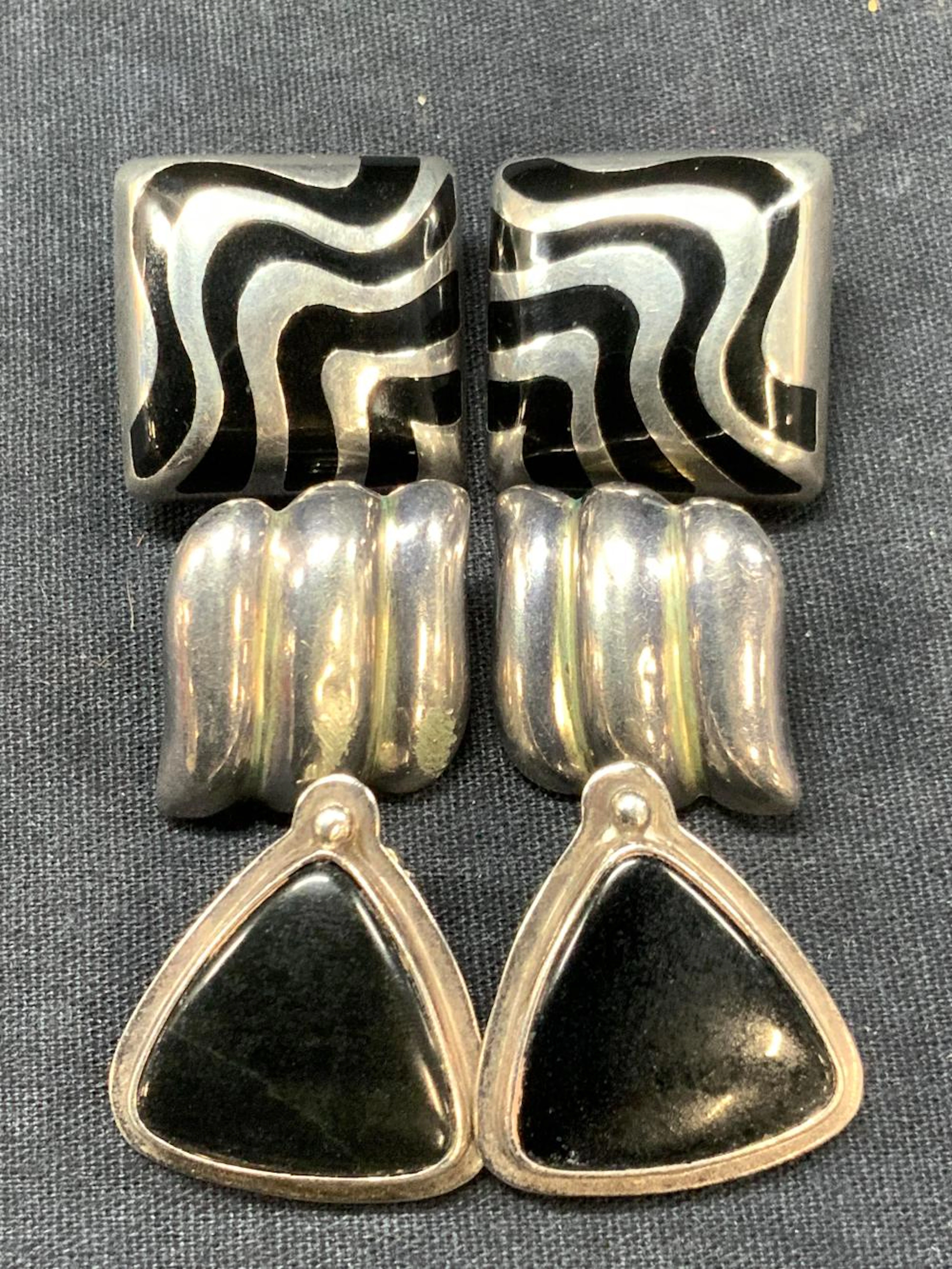 3 Prs Sterling Earrings, Bayanihan, Mexico +