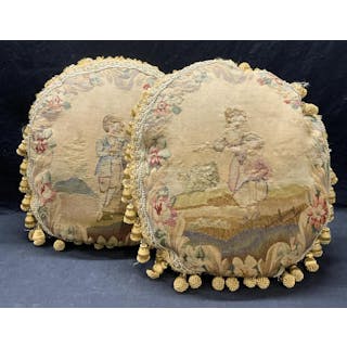 Pair Antique Silk Tapestry Toss Pillows