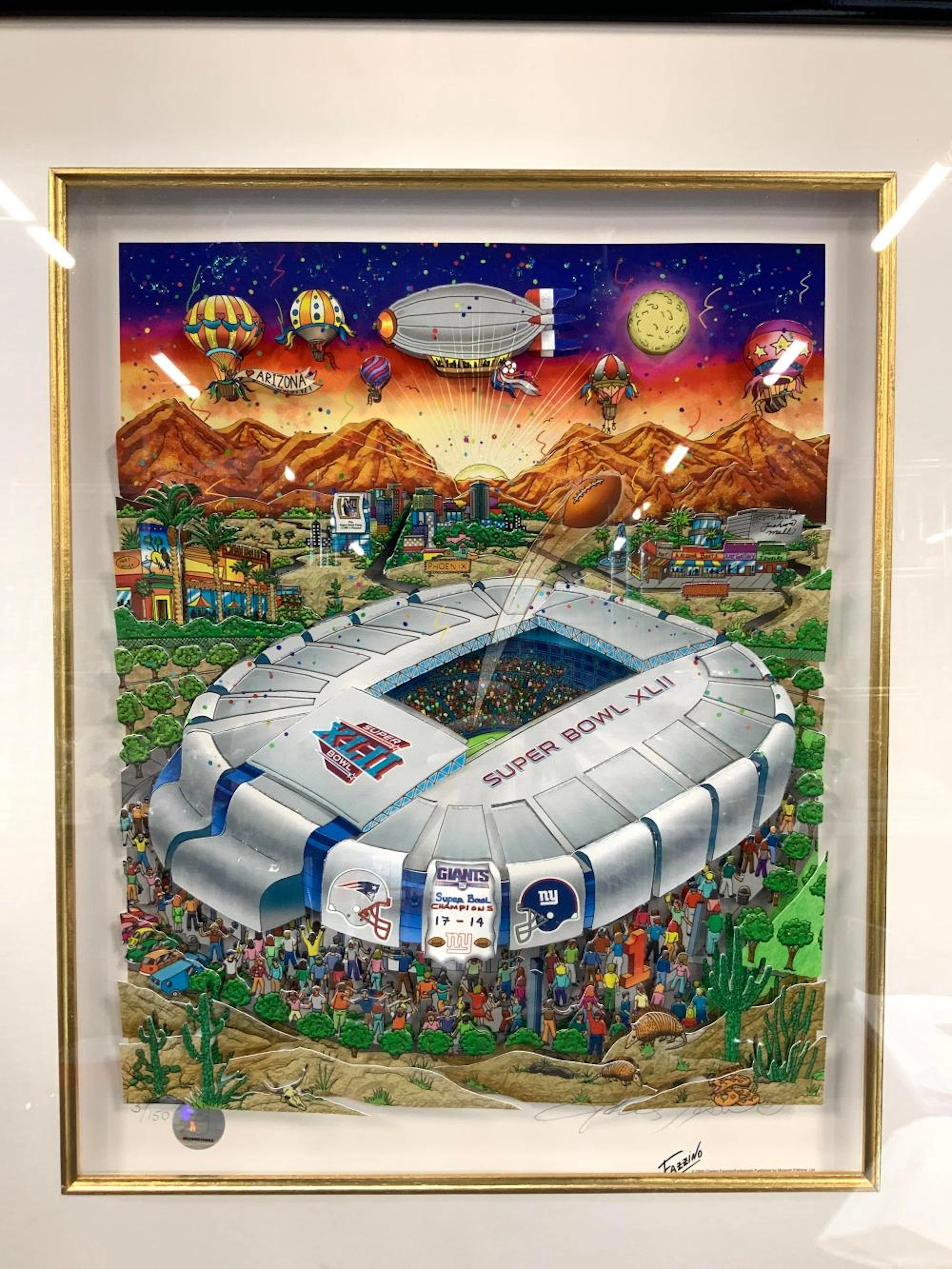 Charles FAZZINO Signed SuperBowl XLII 3D Pop Art