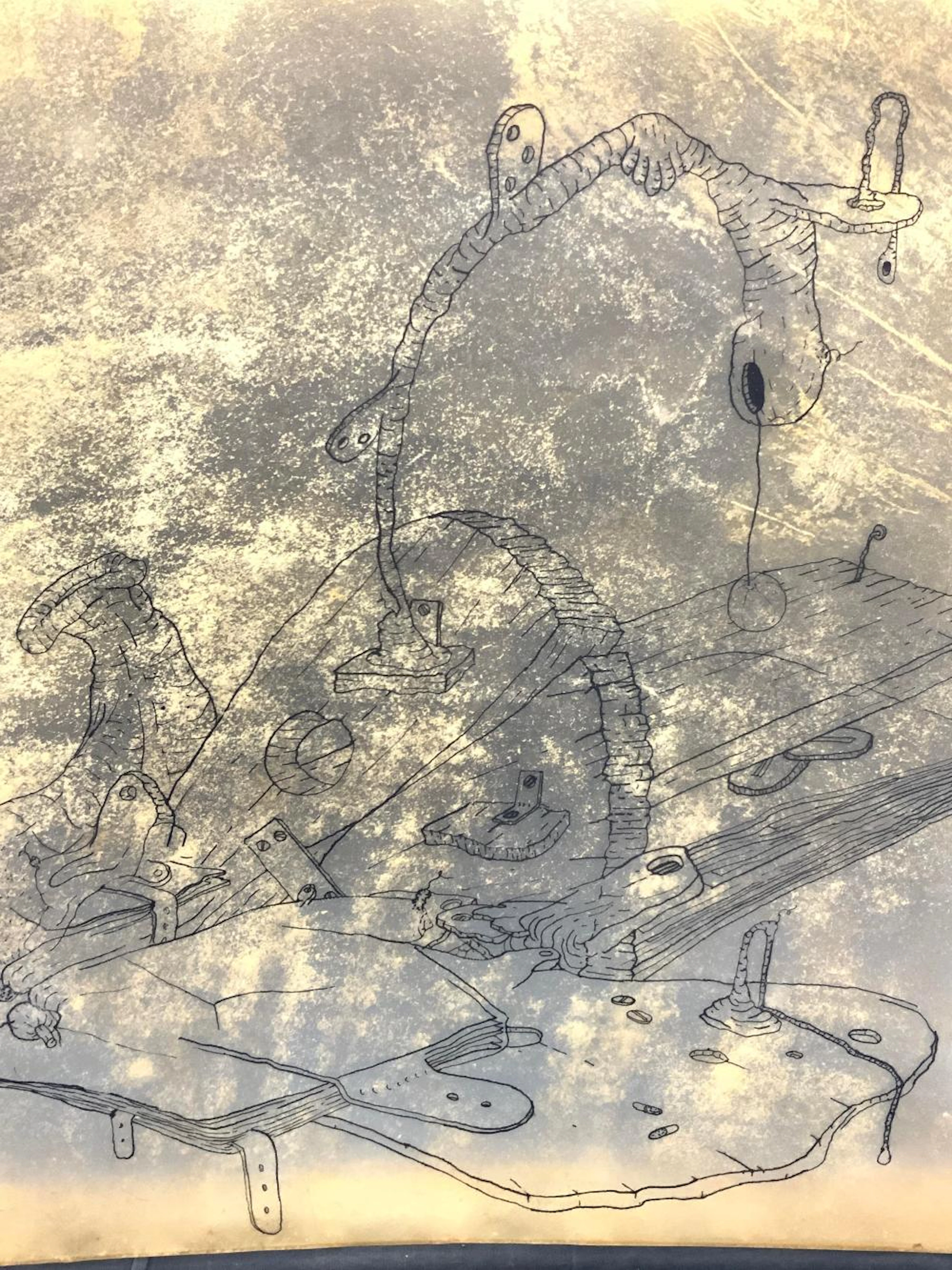 SIGNED Surrealist Illustration On Cow Ski