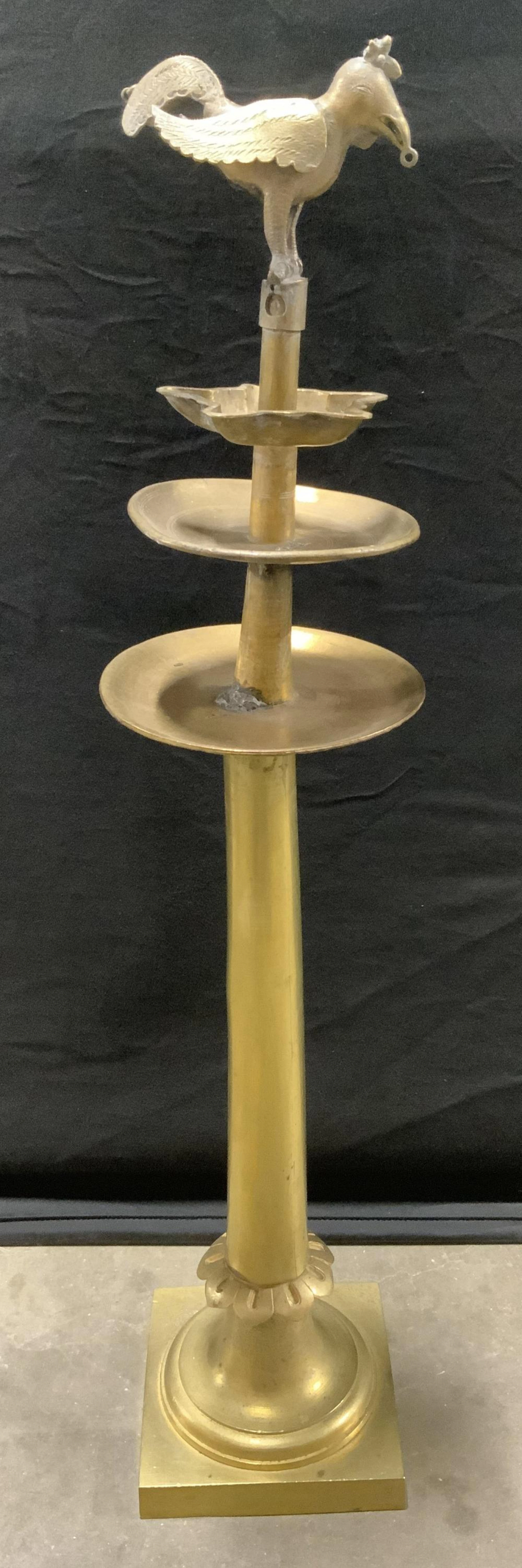 Antique Brass Floor Oil Lamp W Traditional Rooster