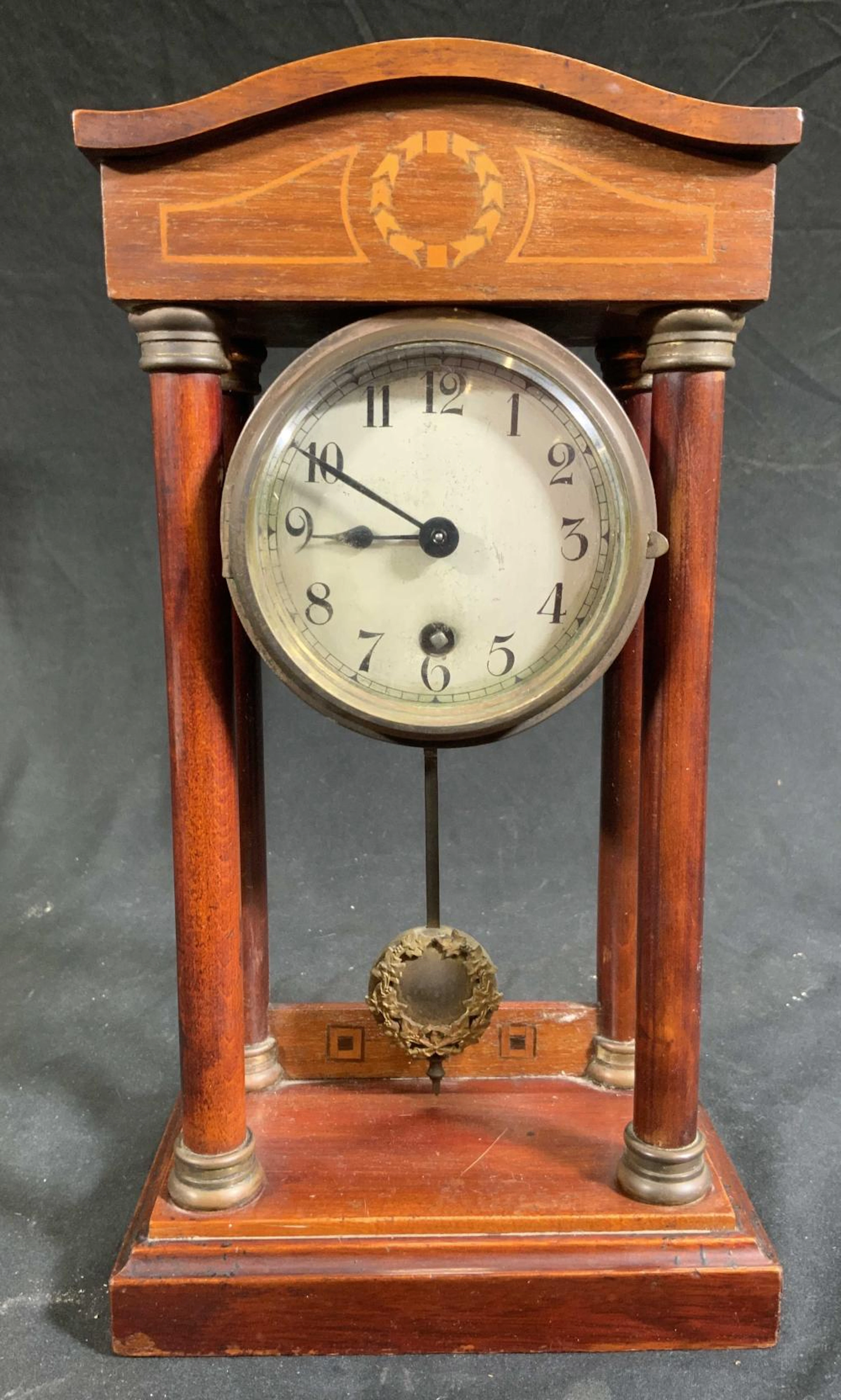Vintage HAC Wooden Marquetry Mantel Clock Germany