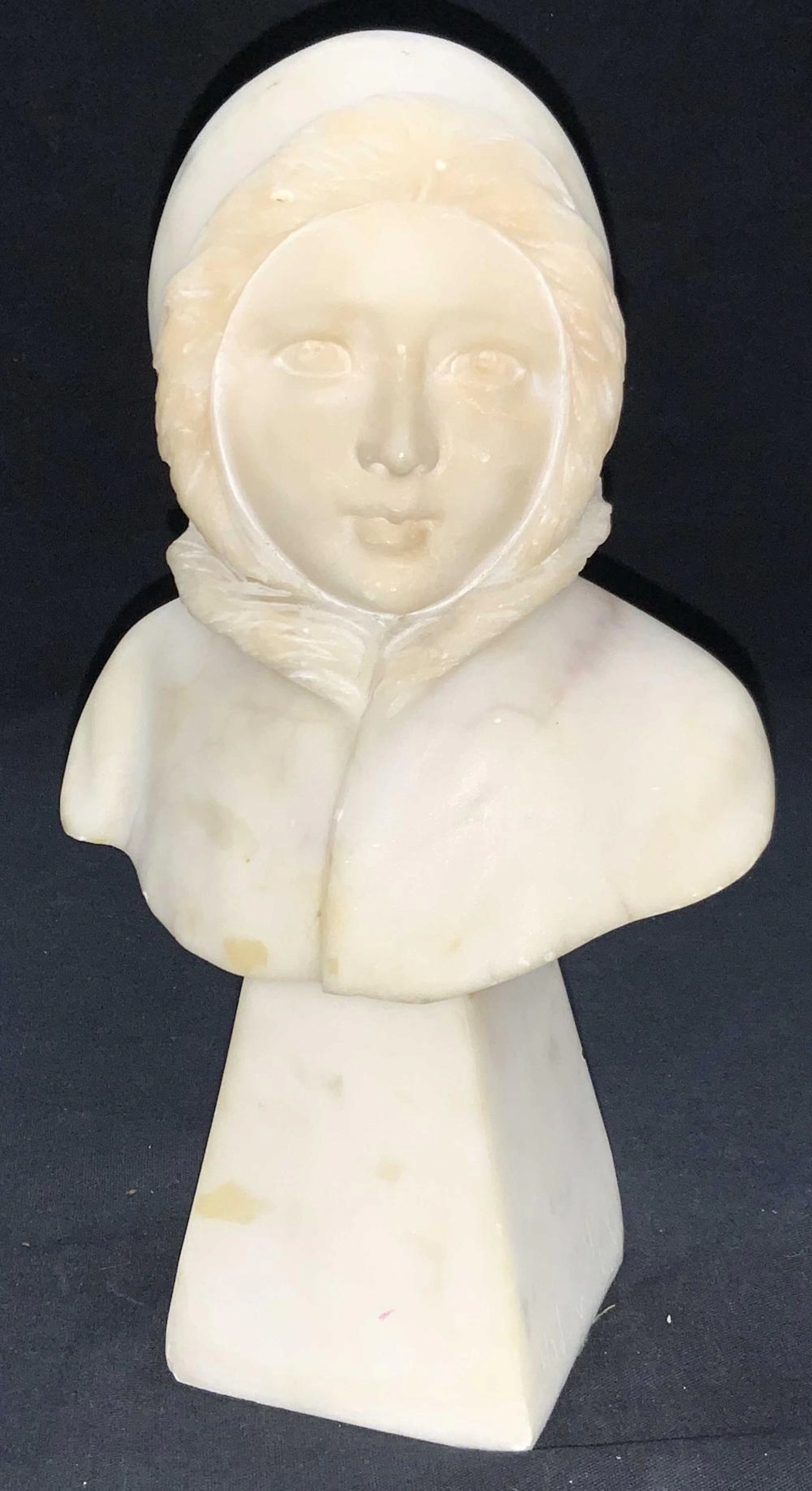 Vintage Carved Marble Child Bust Sculpture