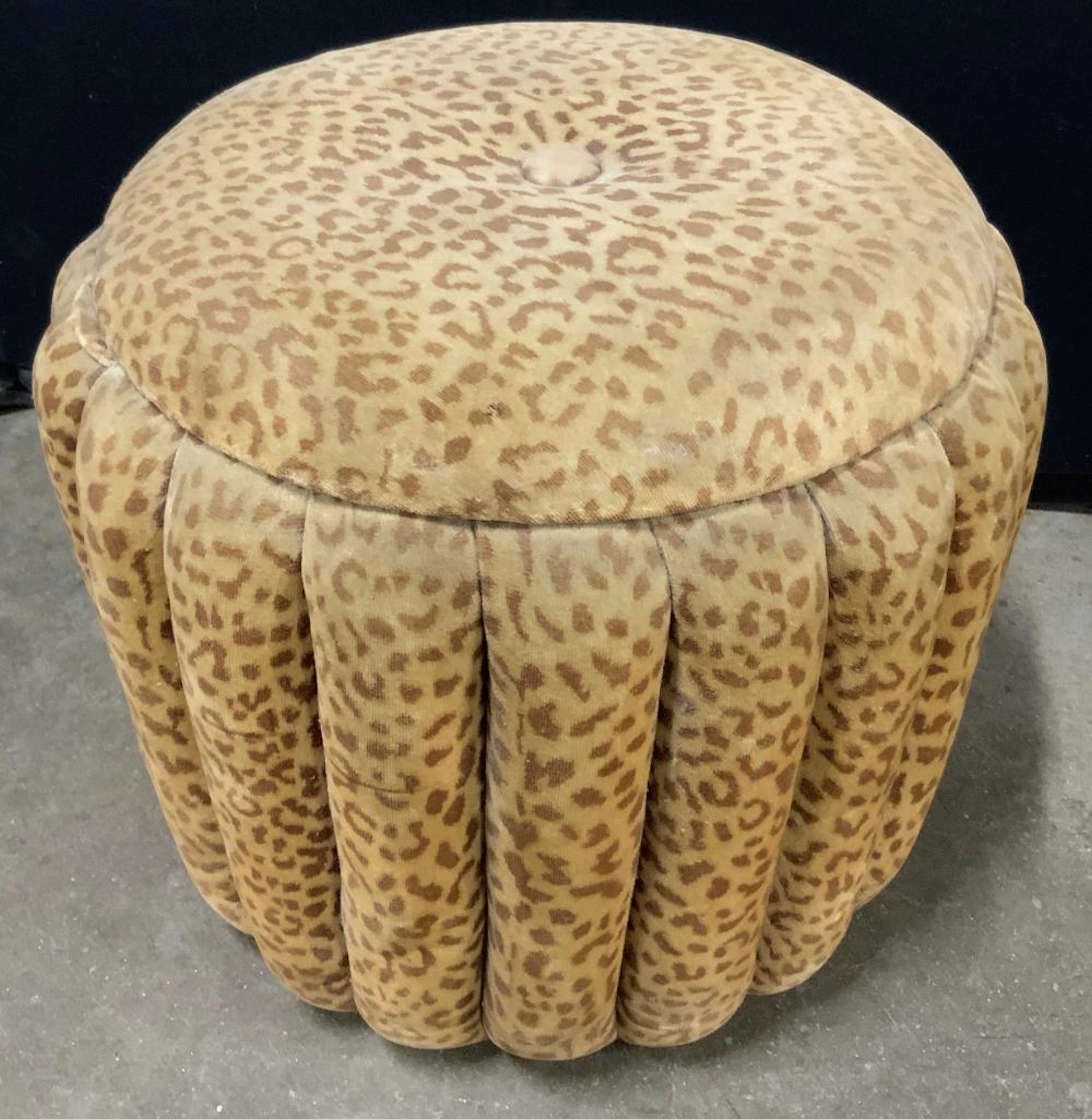 Vintage Leopard Print Upholstered Ottoma