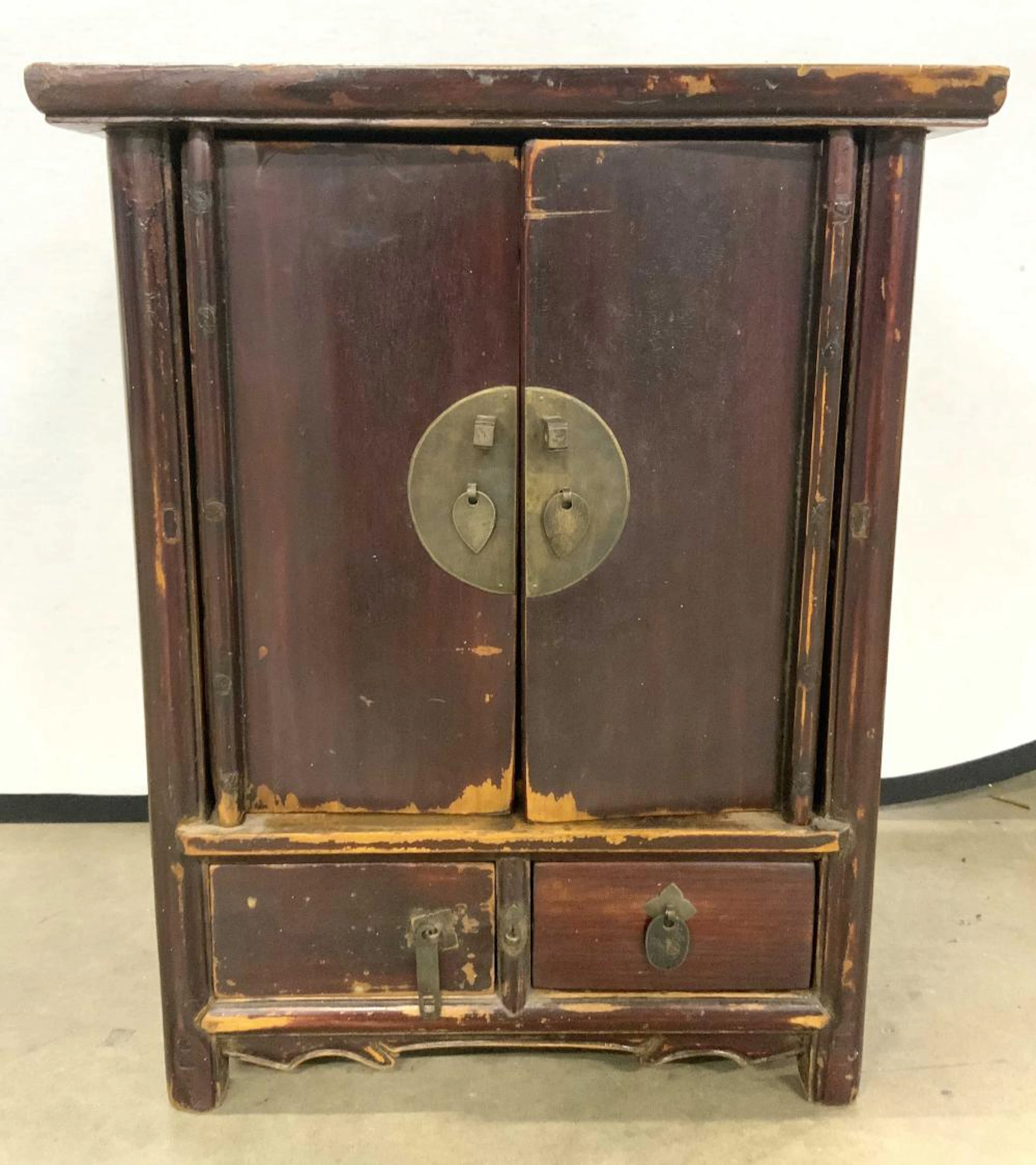 Antique Wood/Brass Hand Crafted Korean Cabinet