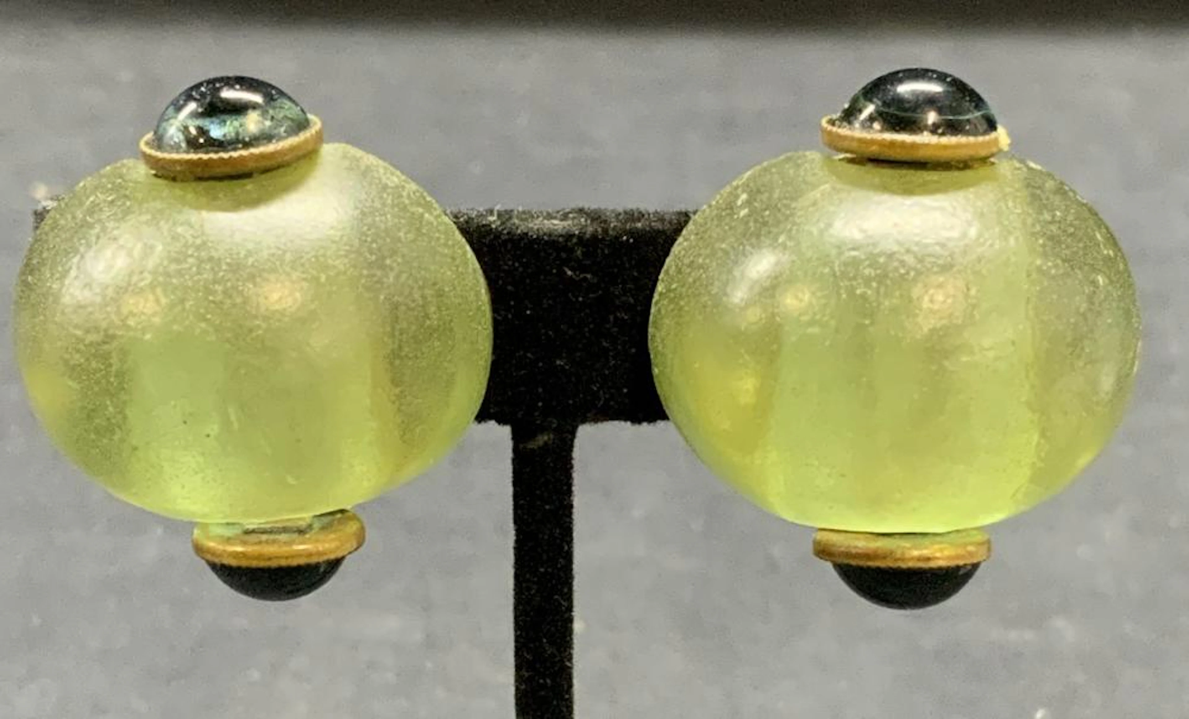 FABRICE PARIS Green Lucite Earrings, France