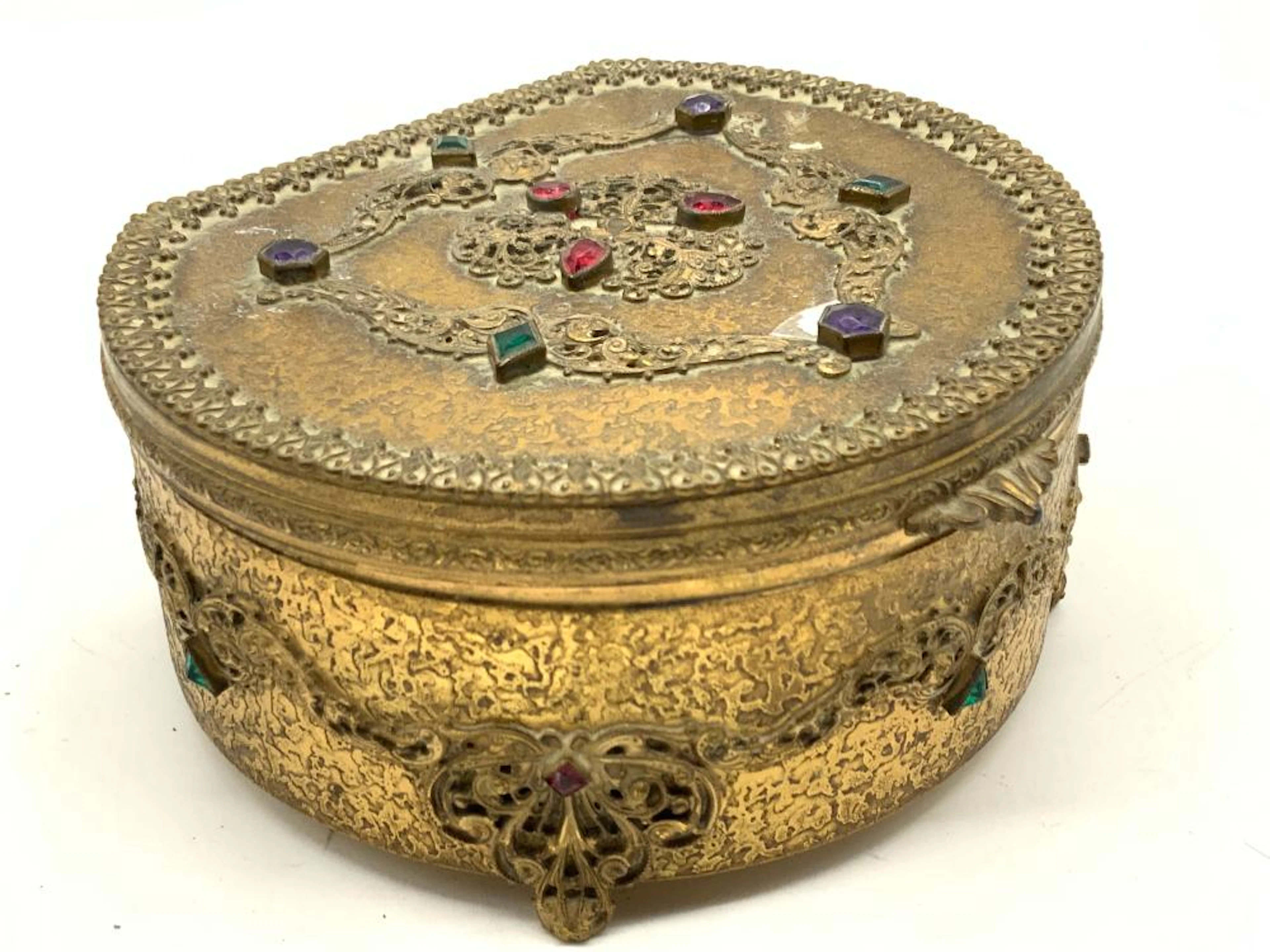 Silvercraft Brass Antq Jewelry/ Dresser Box, 1920s