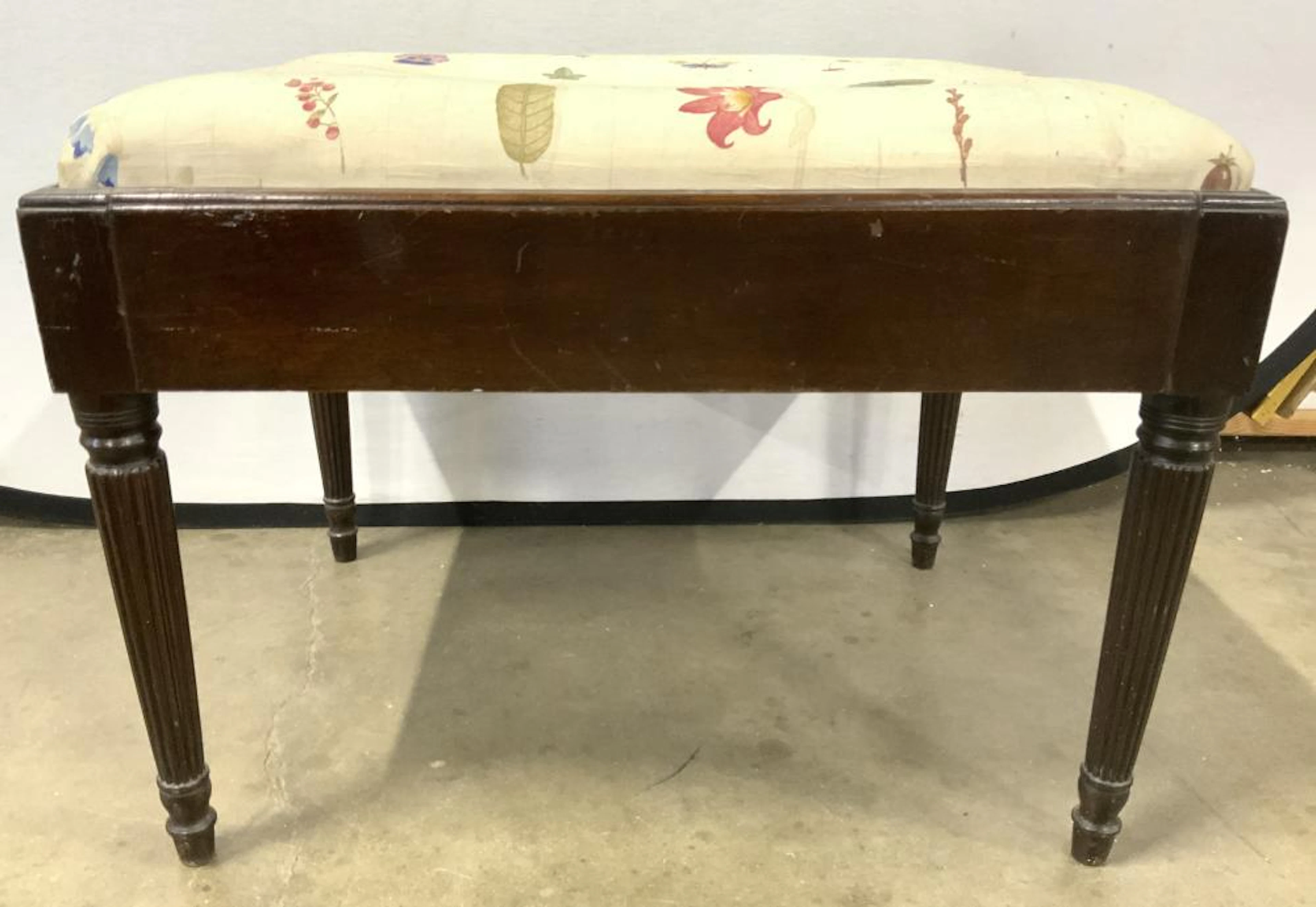 Vintage Upholstered Wooden Bench Footstool