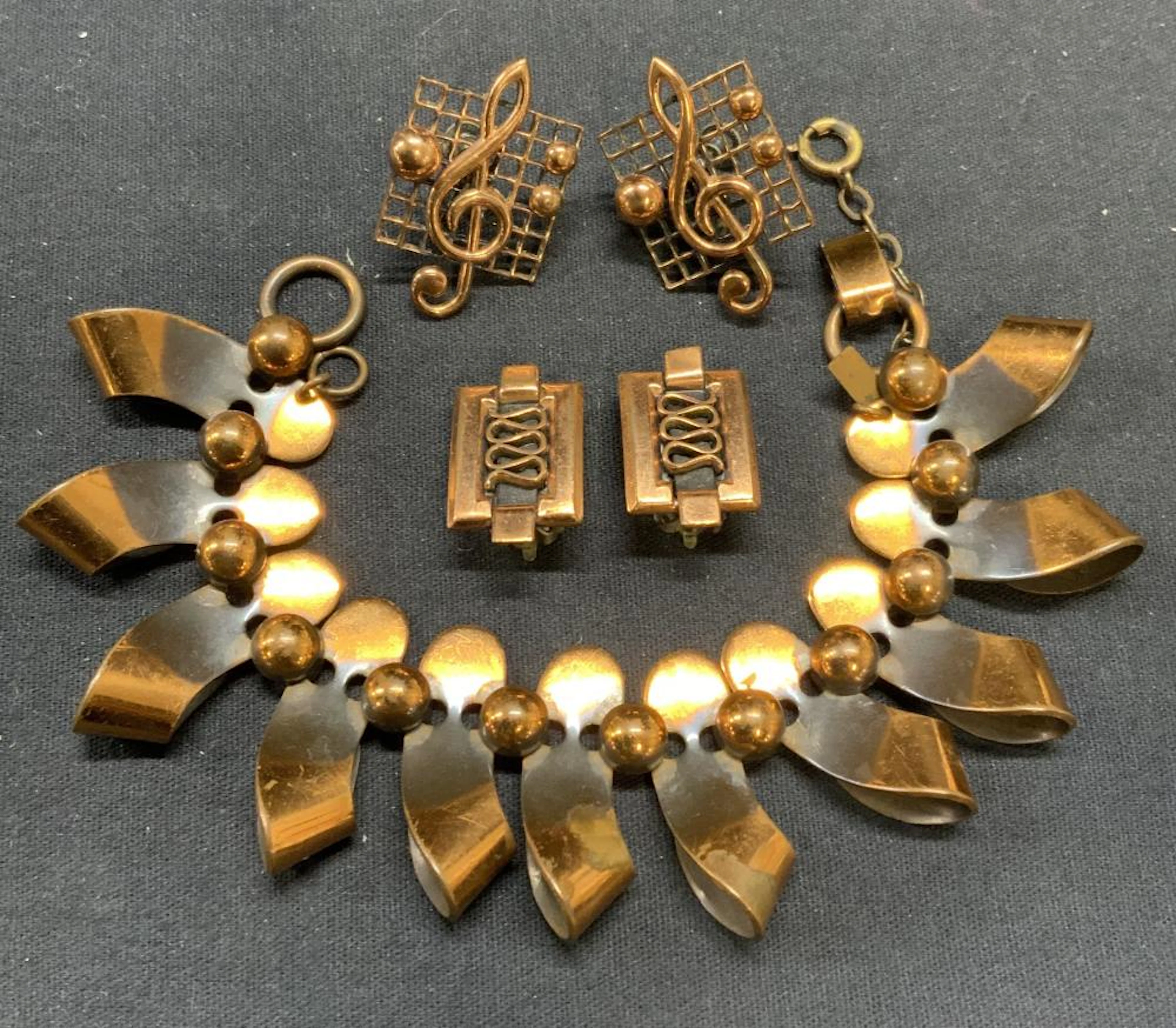 3 RENOIR Copper Earrings, Copper Bracelet