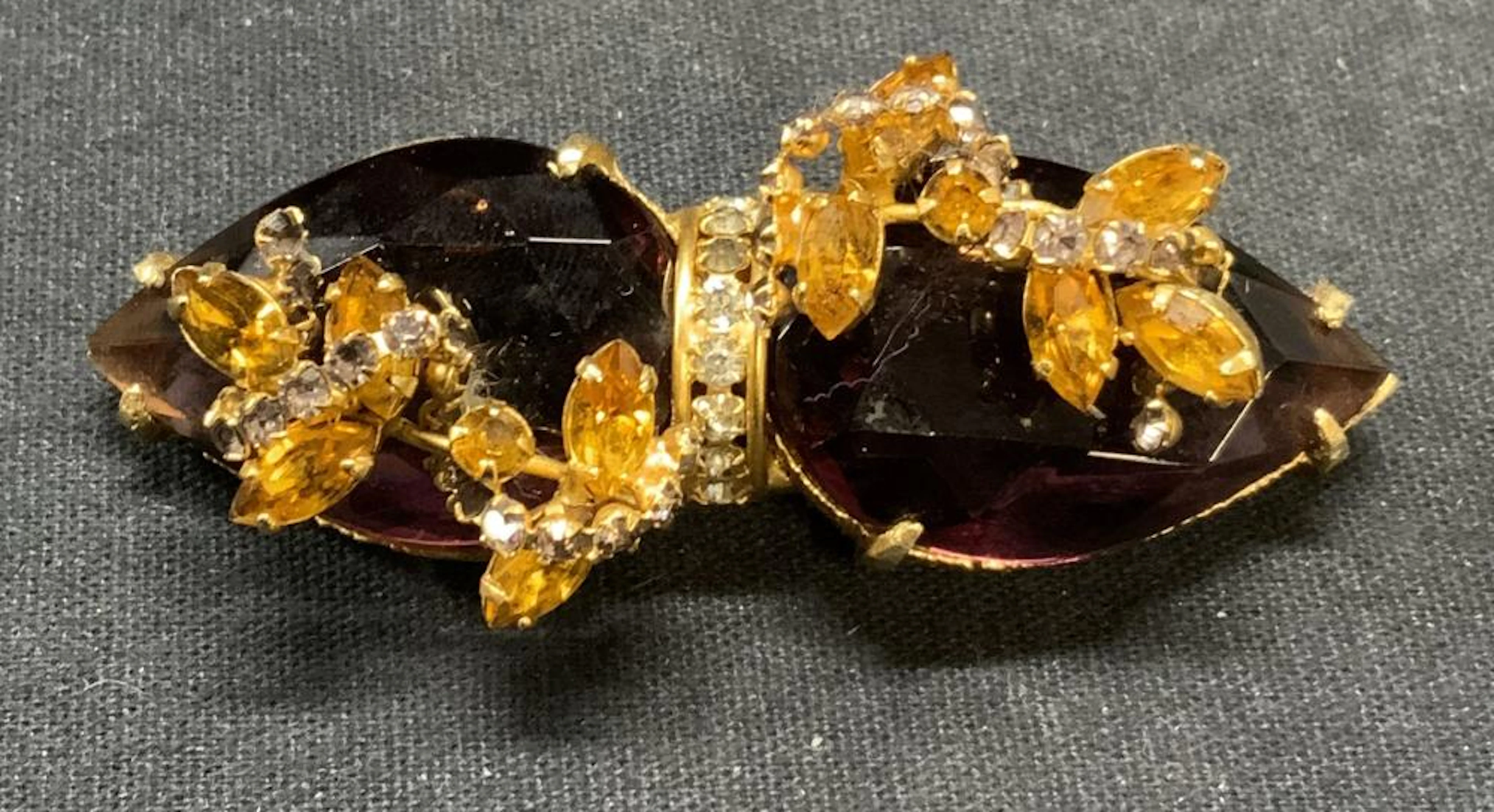 HATTIE CARNEGIE Purple & Yellow Crystal Brooch