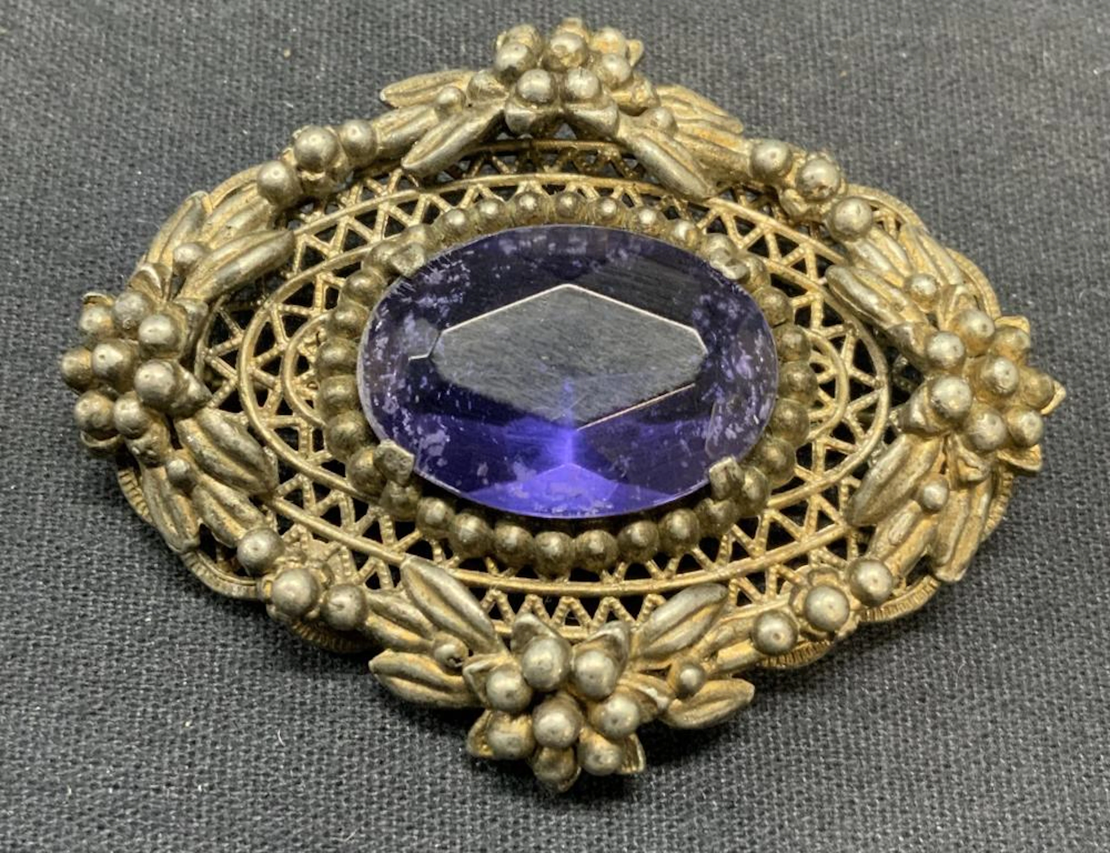 Silver Tone Blue Crystal Brooch 2.5i