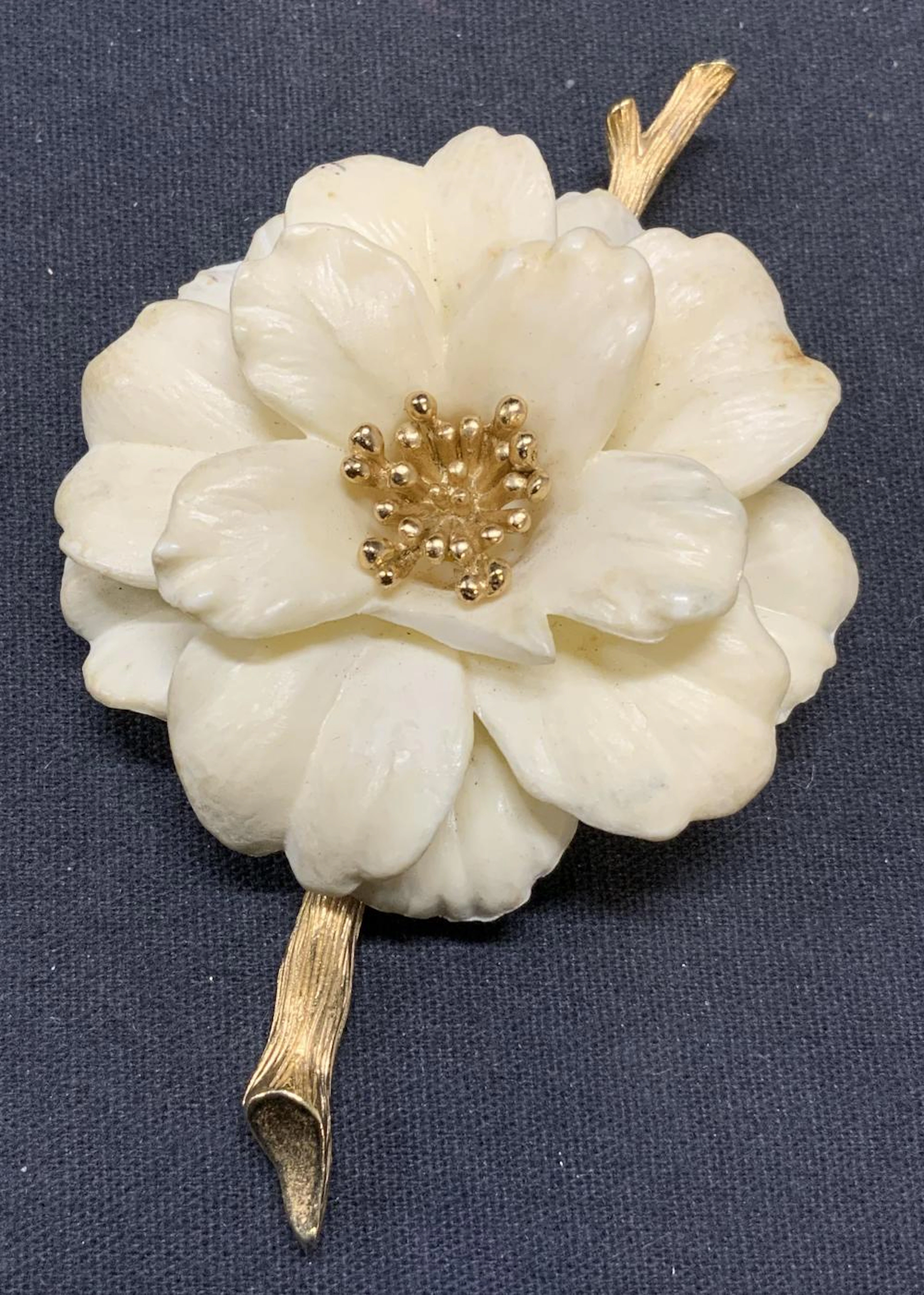 TRIFARI Gold Tone White Flower Brooch