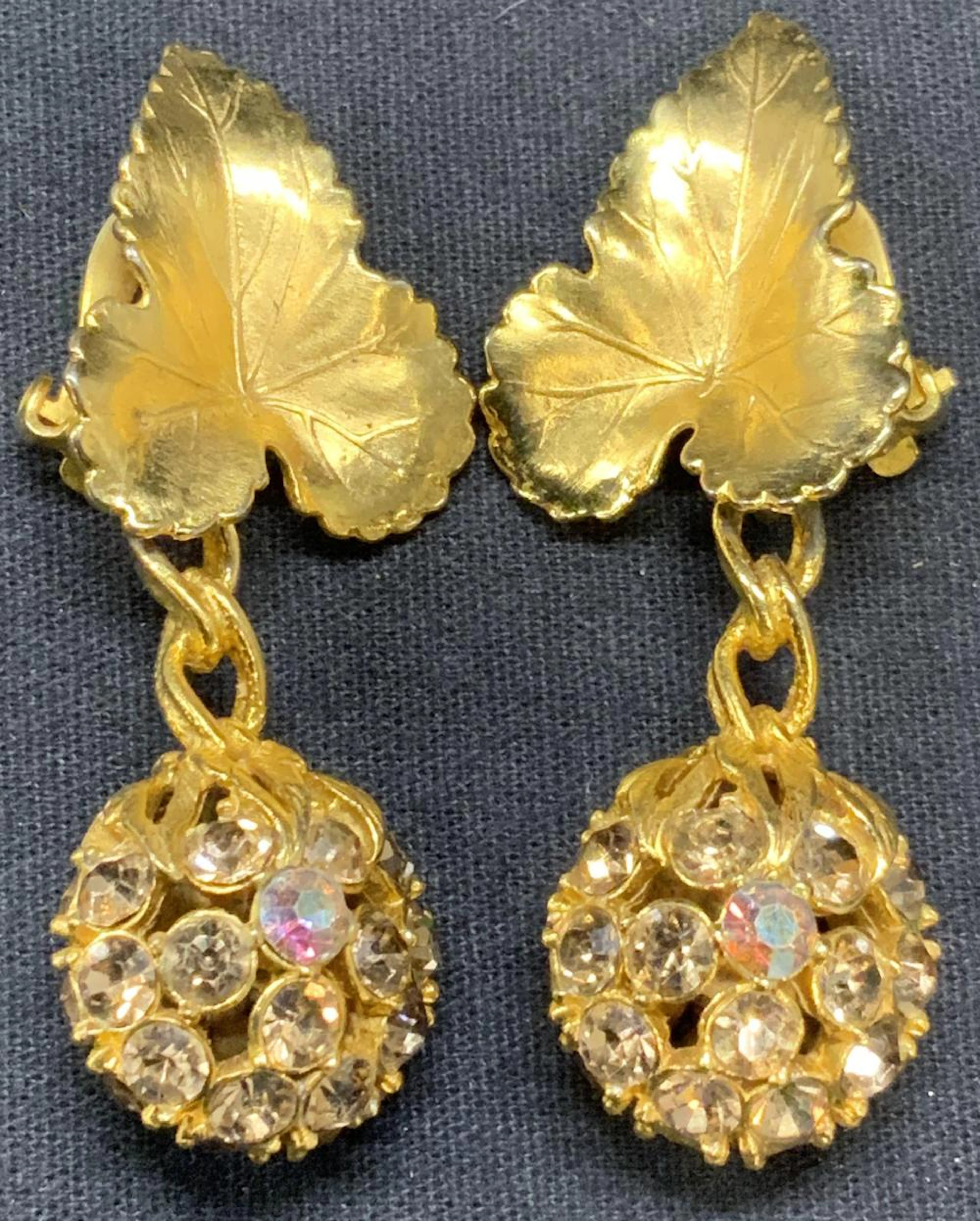 SCHIAPARELLI Gold Tone Leaf & Flower Earrings