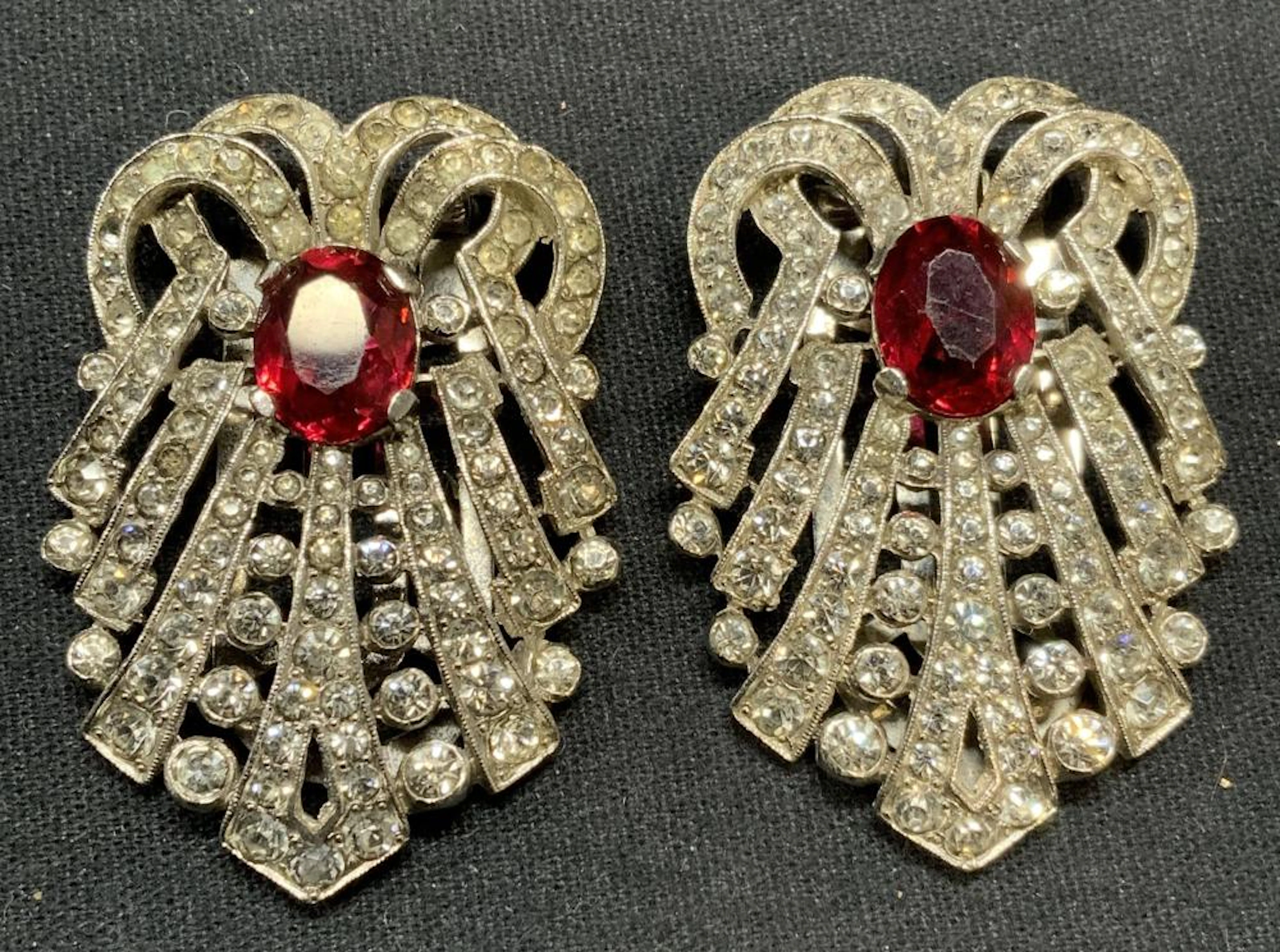 2 Trifari Matching Silver Tn Crystal Fur Clips