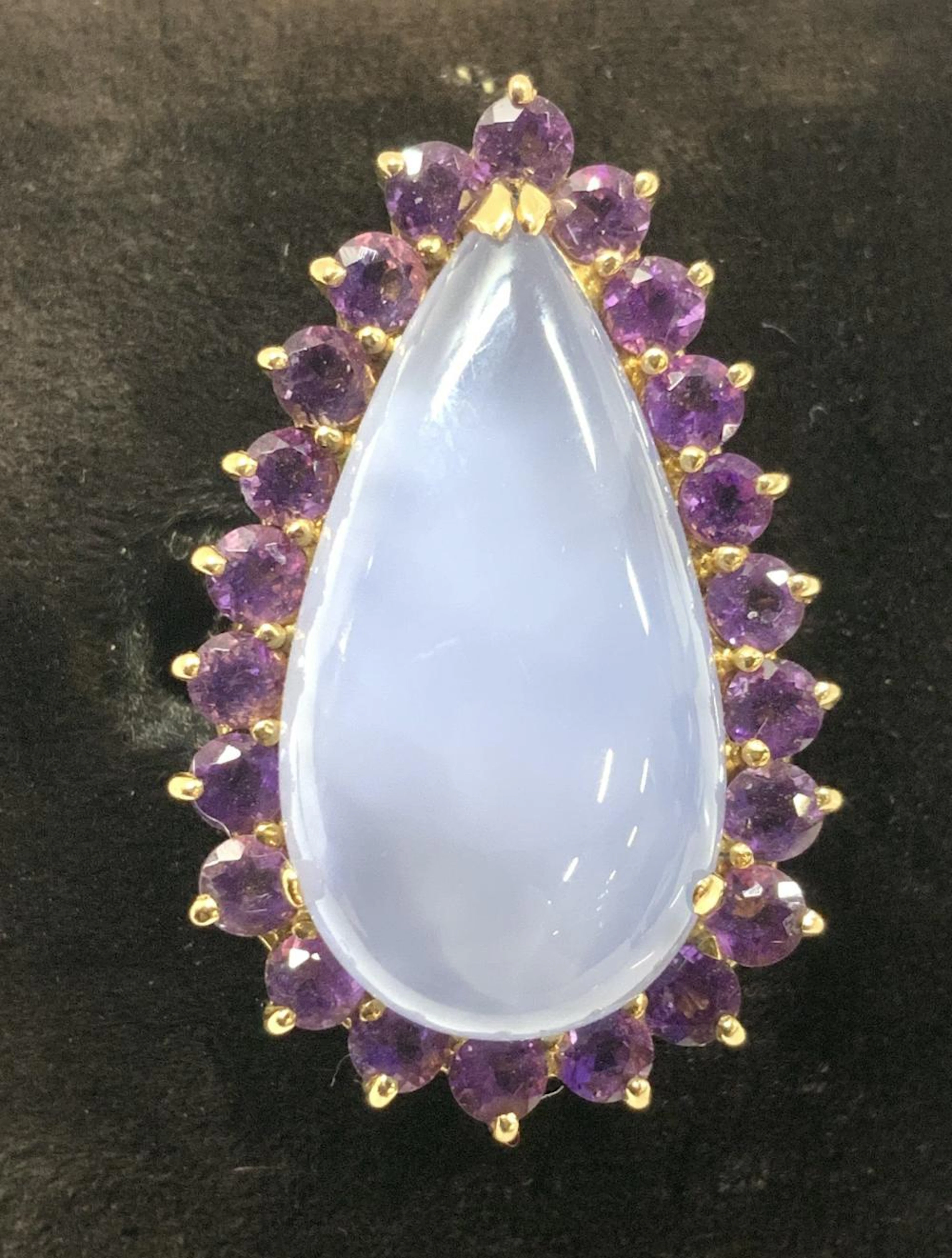 14K Gold PTJ Chalcedony Halo Amethyst Ring