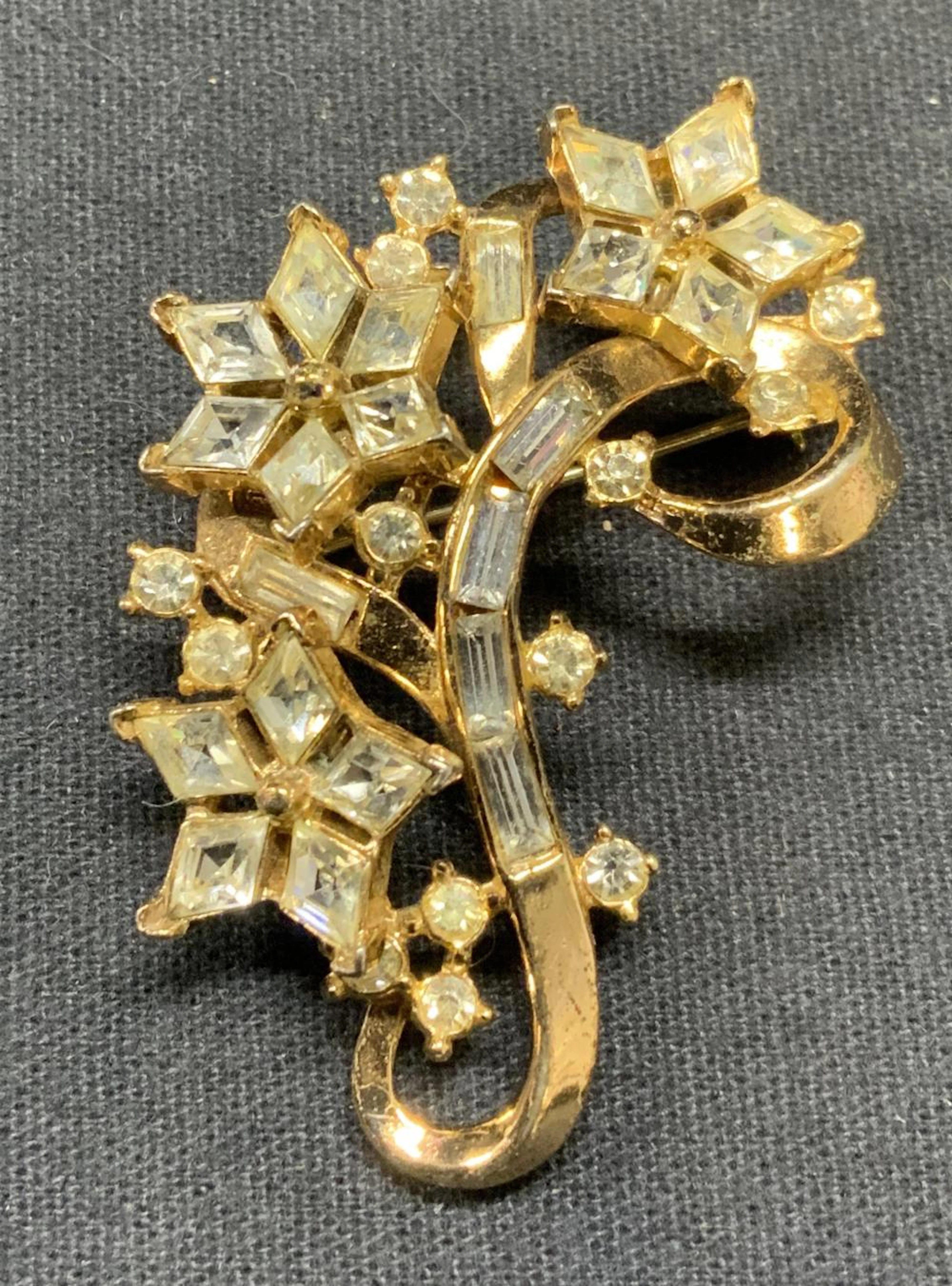 TRIFARI Gold Tone Crystal Flower Brooch