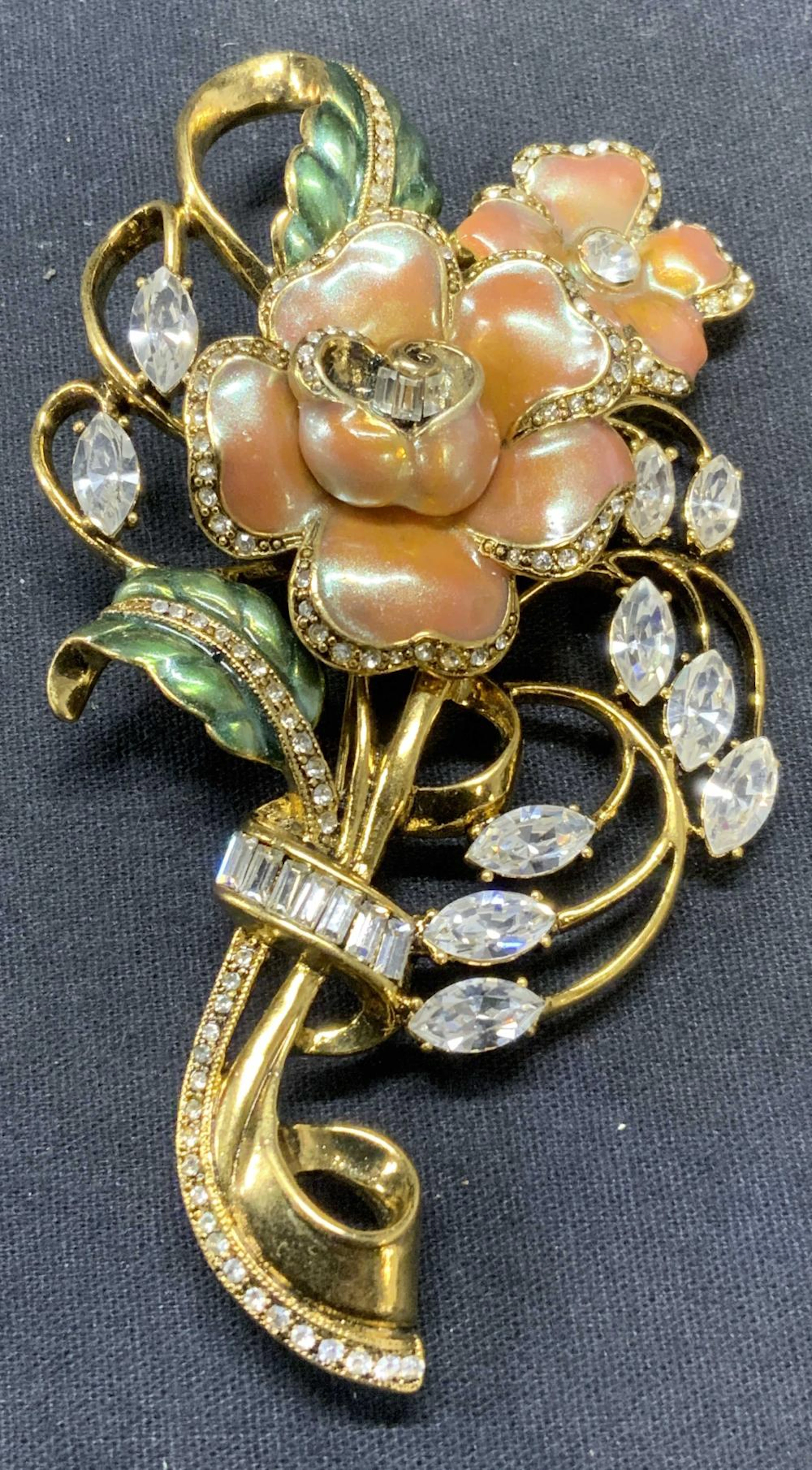 HATTIE CARNEGIE HC Floral Crystal Statement Brooch