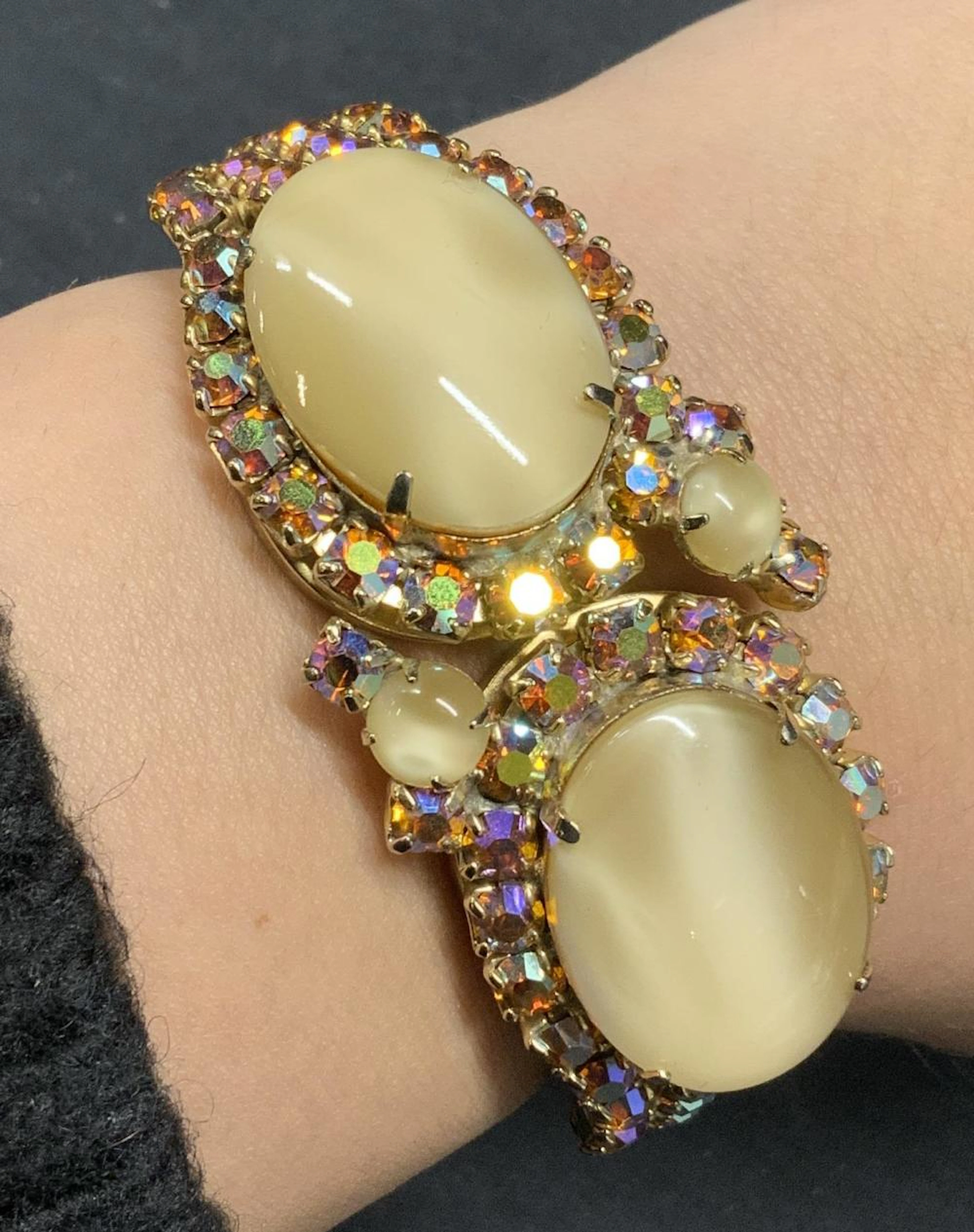 Gold Tone Crystal Moonstone Style Cuff Bracelet