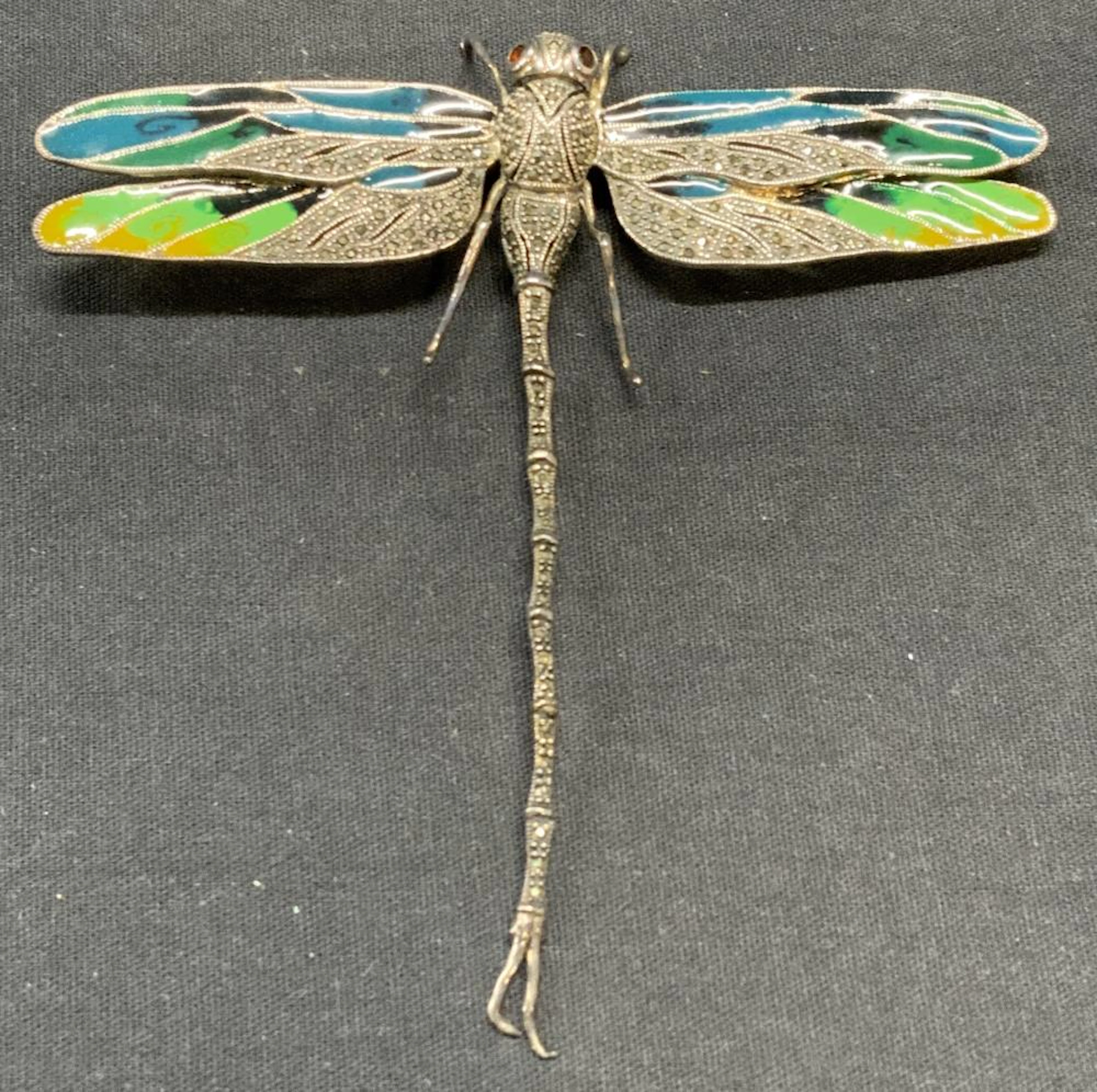 XL Signed MT Sterling Silver Dragonfly Brooch 4+i