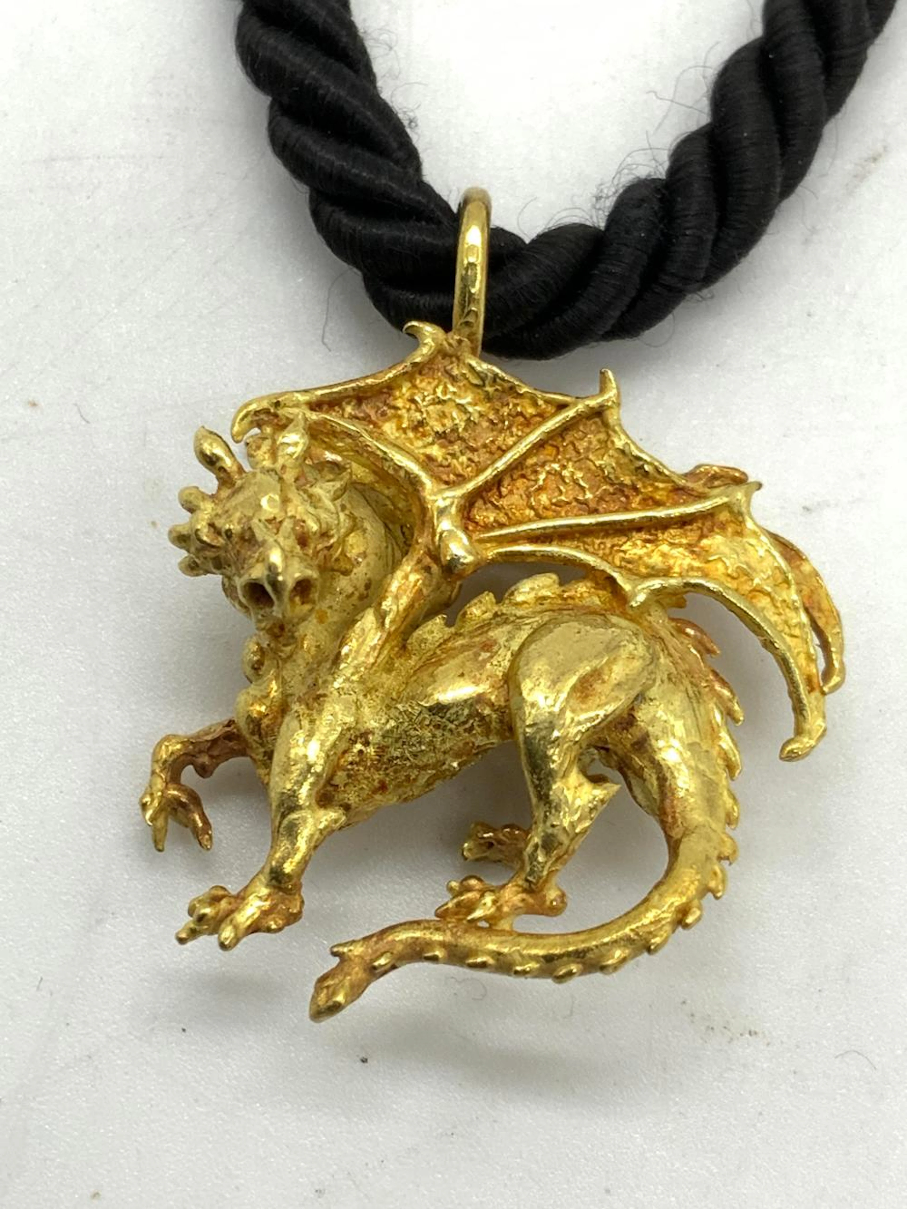 Gold Tone Dragon Figural Pendant Necklace