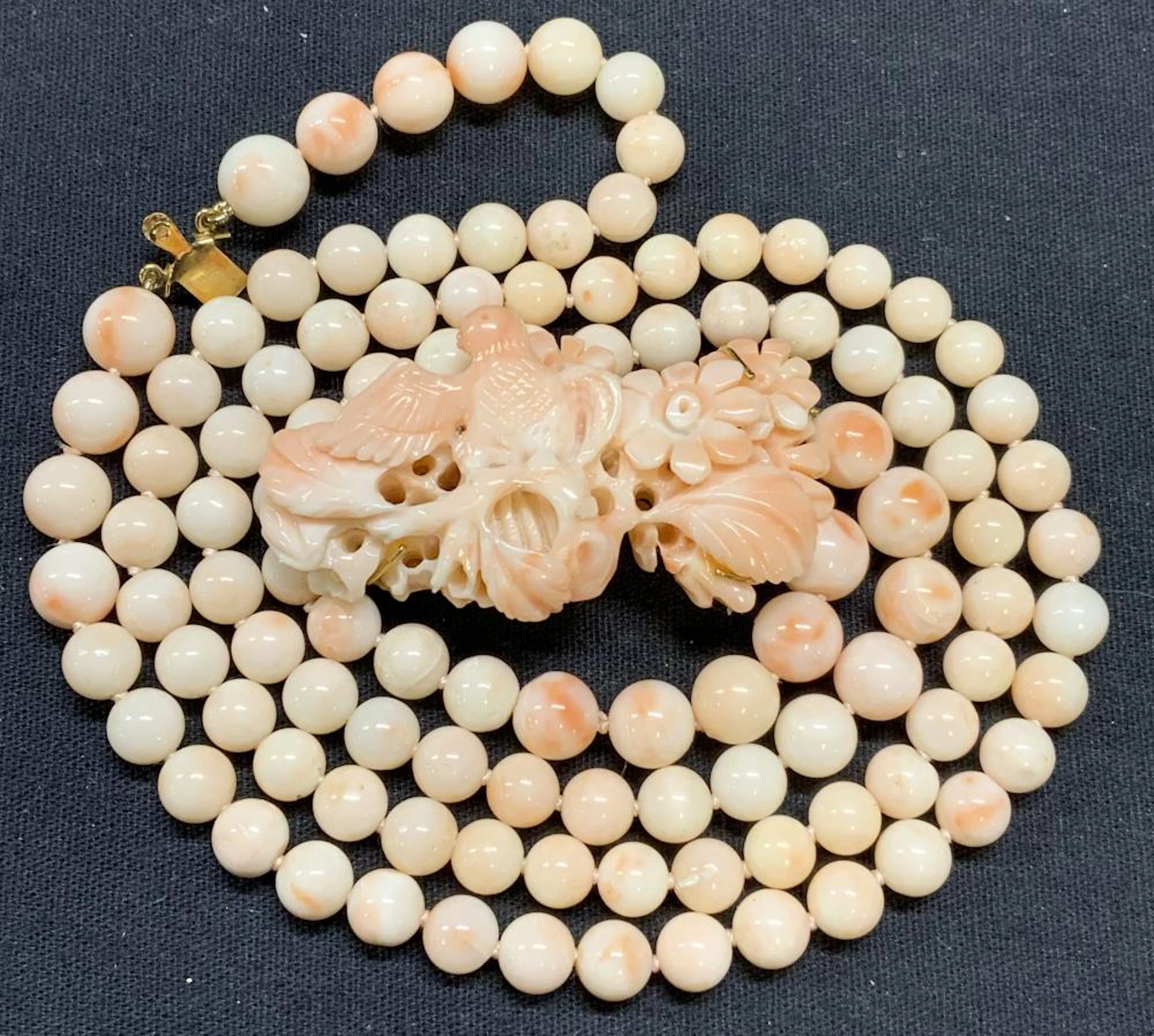 Carved Angel Skin Coral Double Strand Necklace