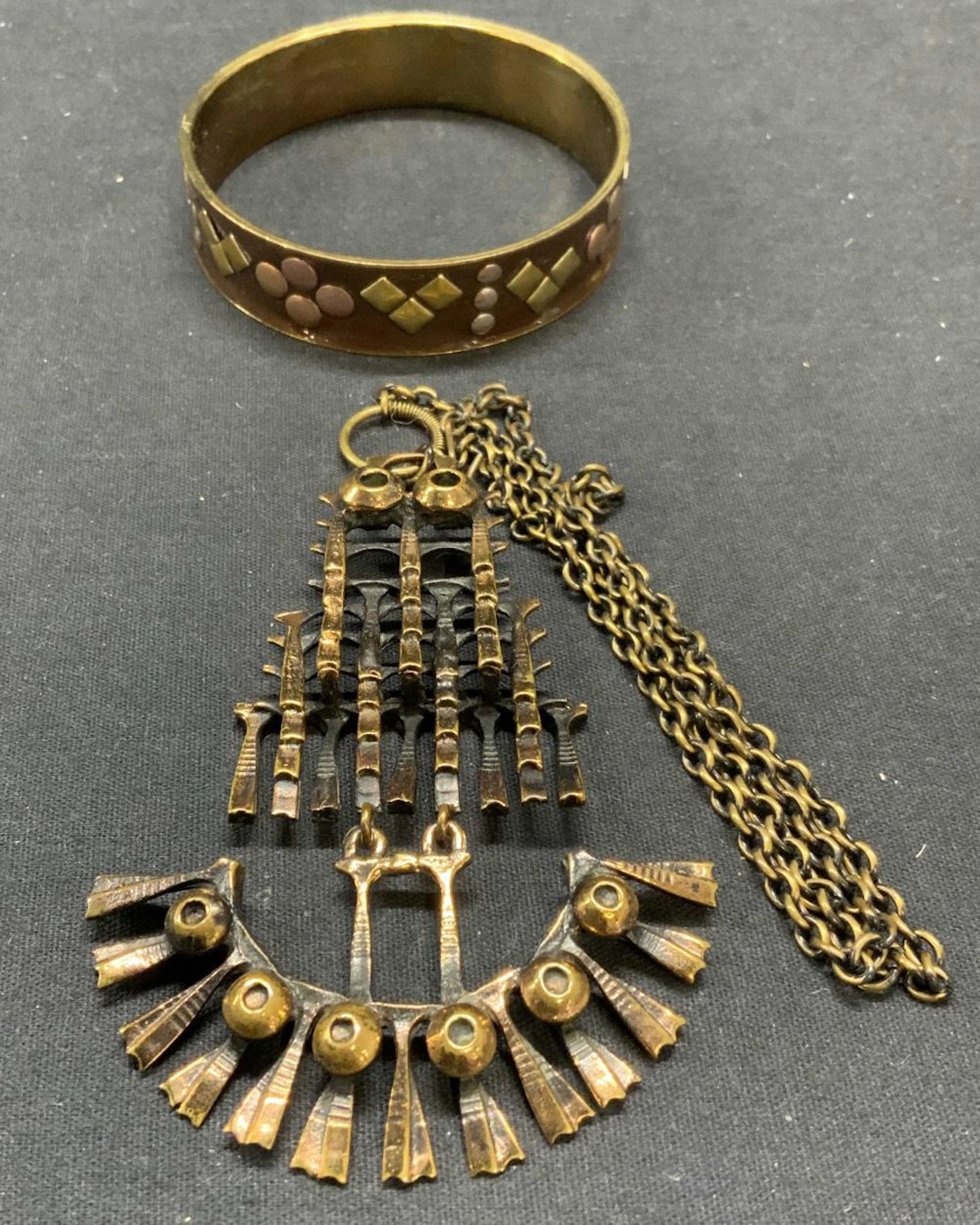 2 Bronze Tone Pendant Necklace & Enamel Bangle