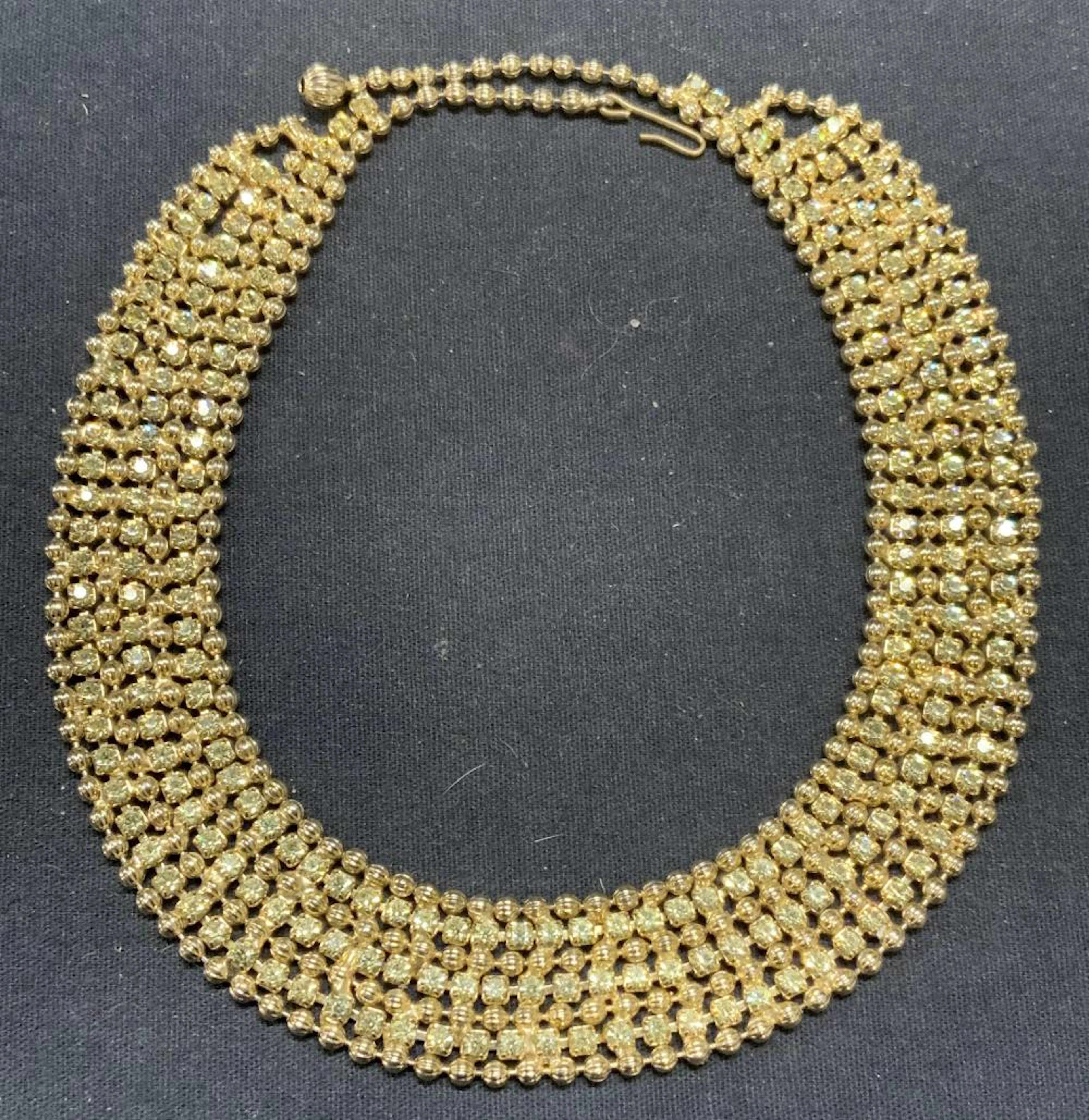HATTIE CARNEGIE Gold Tone Crystal Choker Necklace