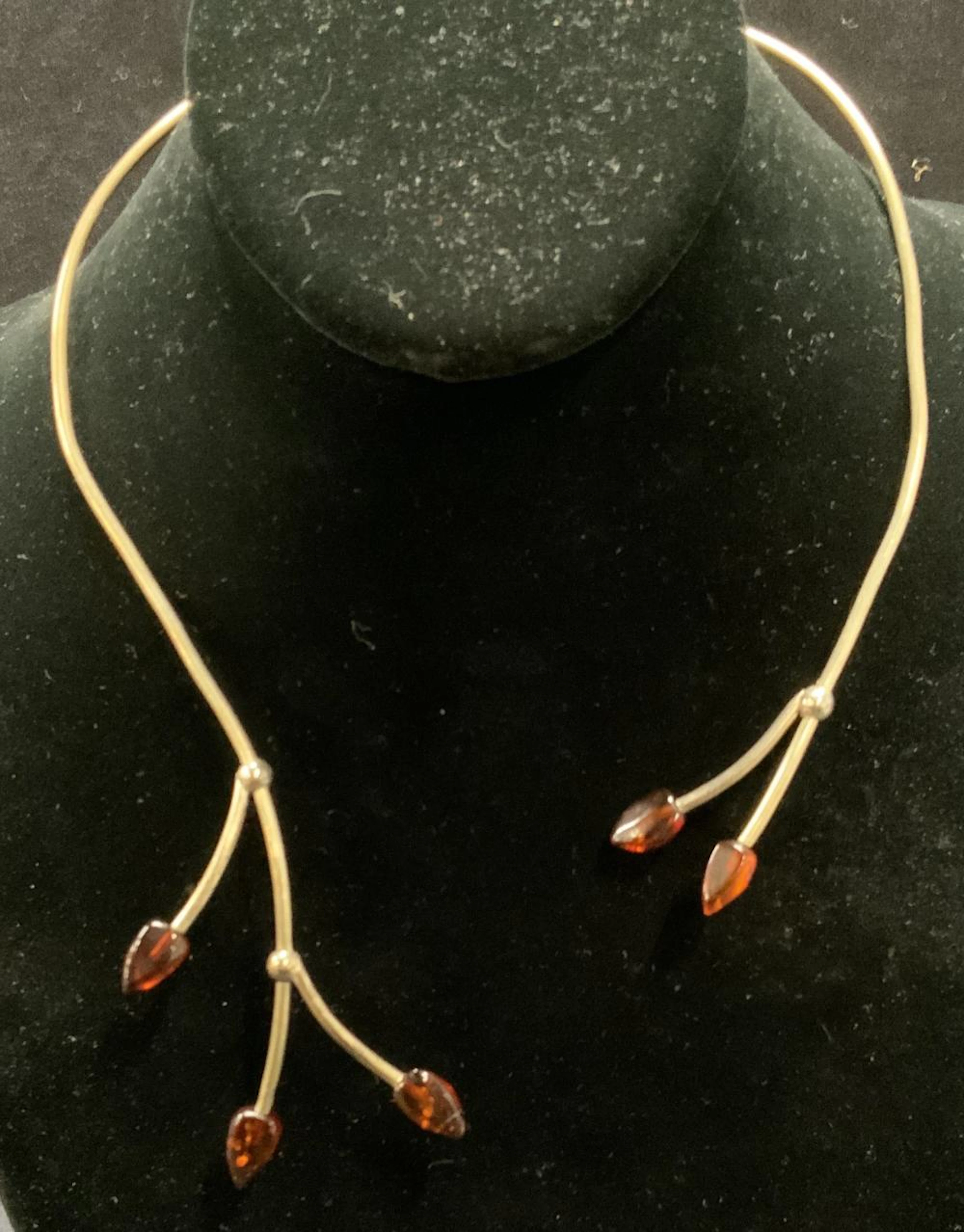 Sterling Silver & Amber Sculptural Branch Necklace