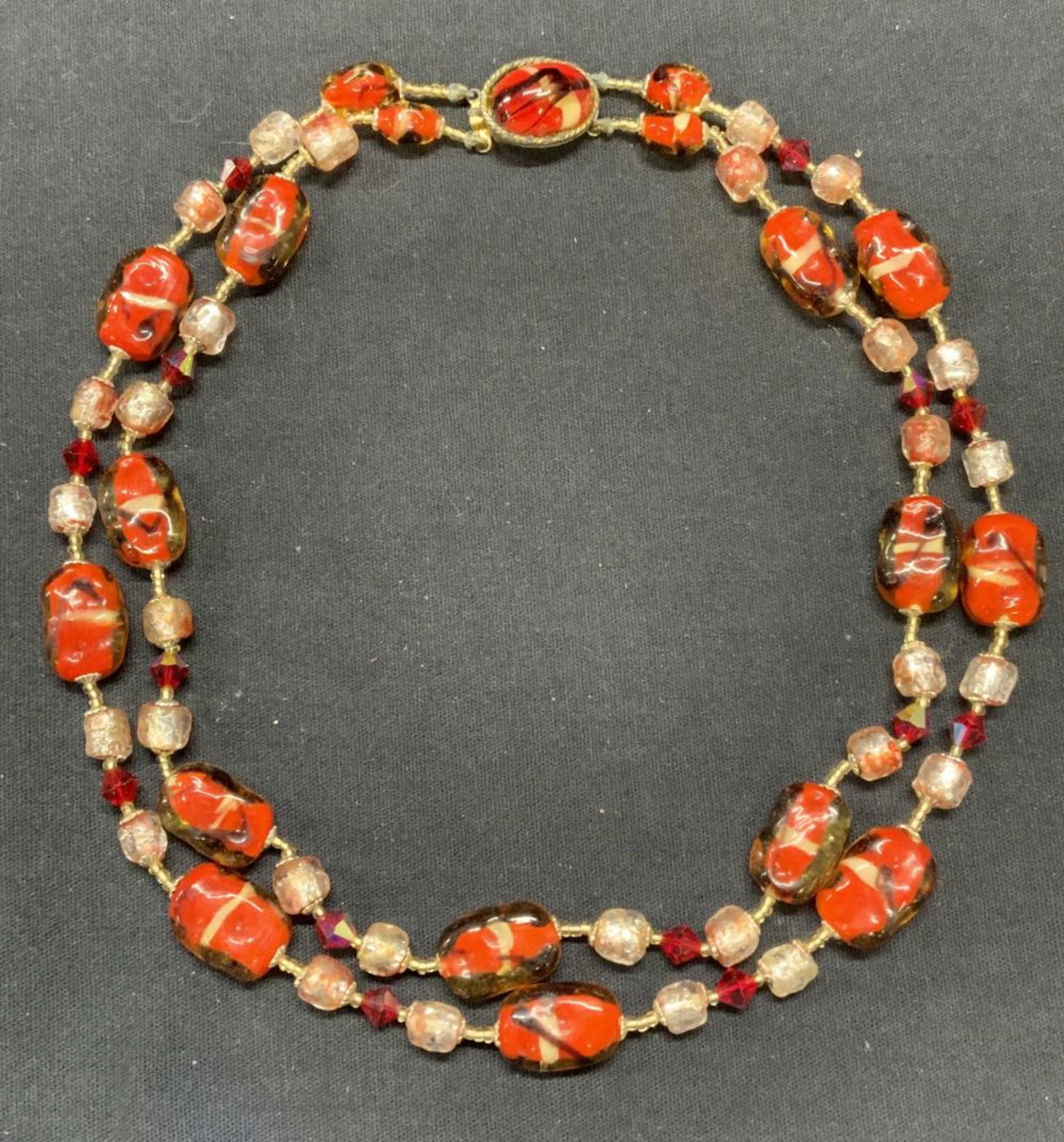 Red Art Glass & Crystal Beaded Necklace, Japa