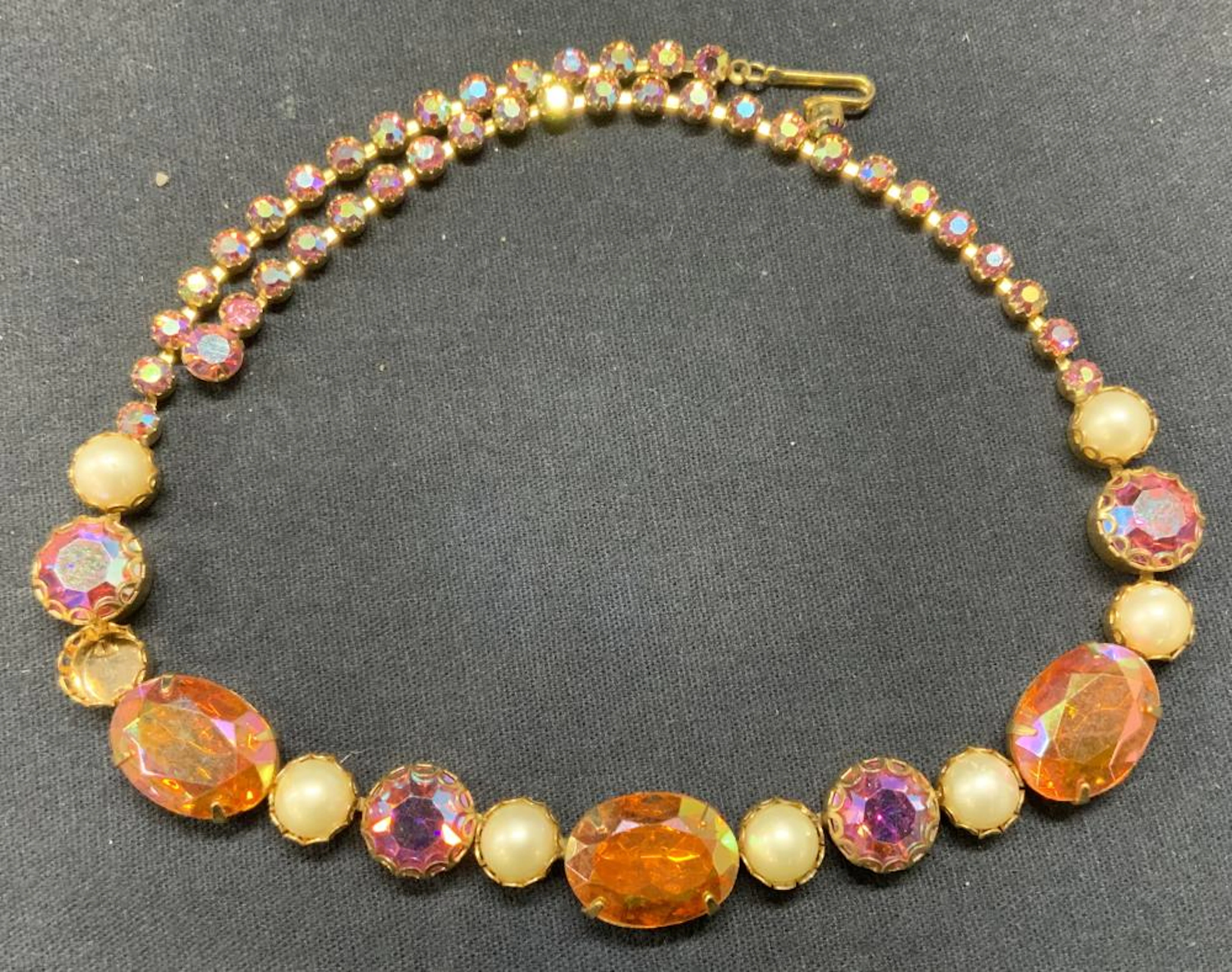 SCHIAPARELLI Pink Crystal Faux Pearl Necklace