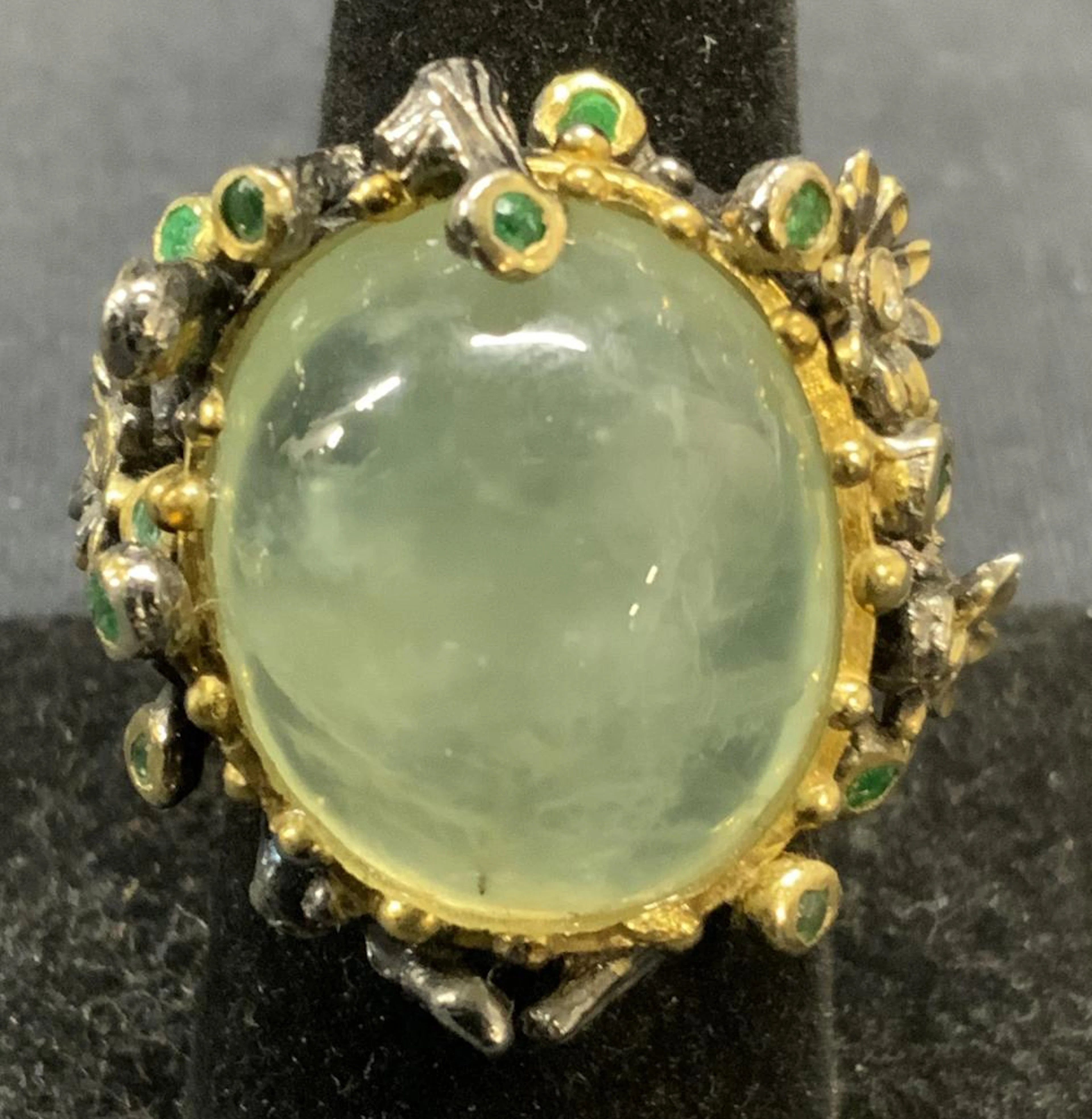 Sterling Silver Green Gemstone Sculptural Ring
